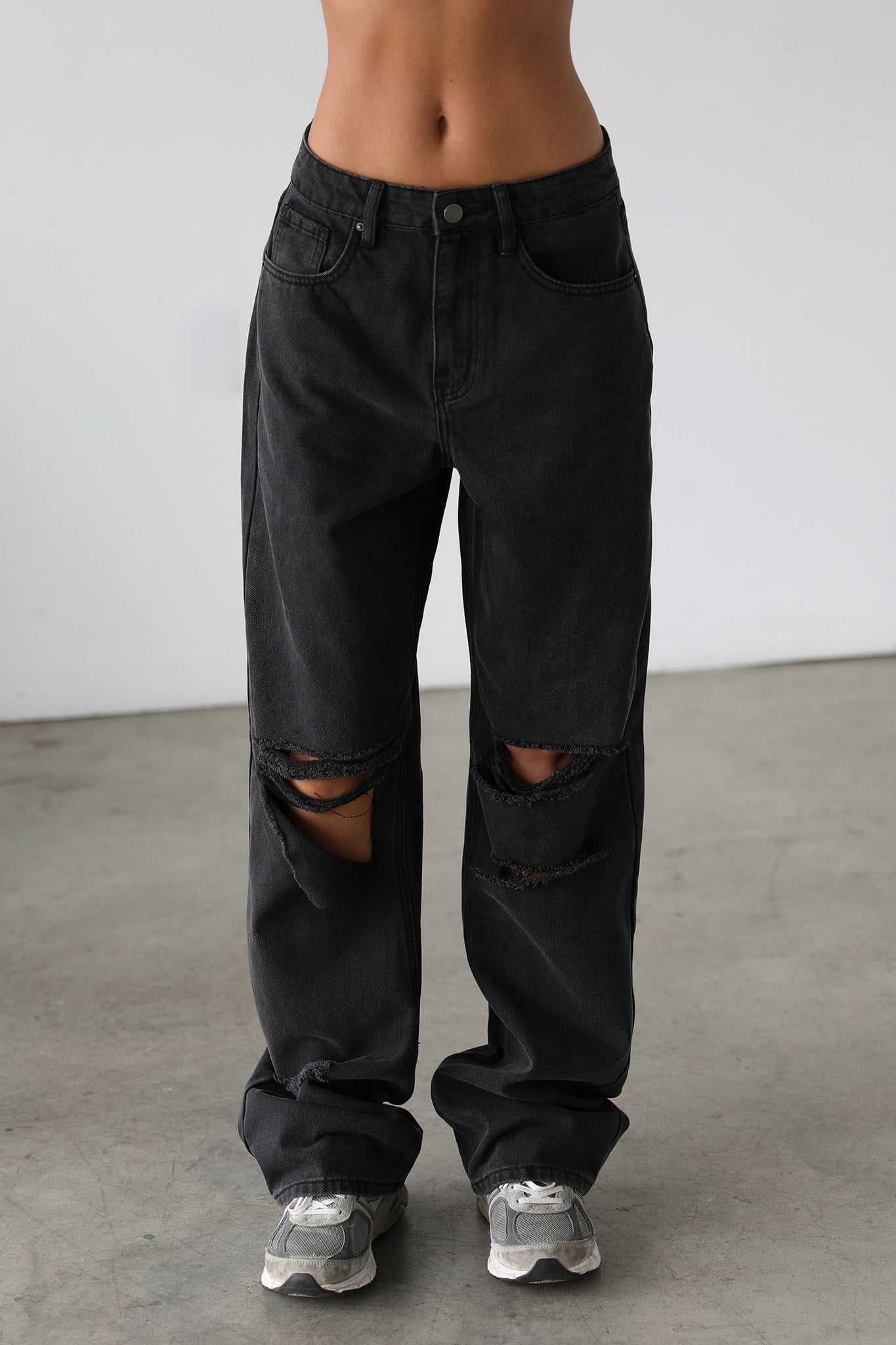 DOGMA High Rise Straight Wide Leg Skater Denim Jeans Black Wash by Selfie Leslie