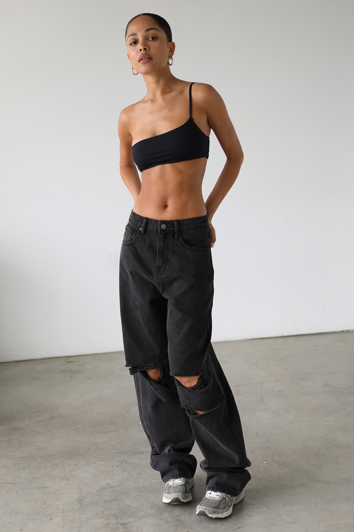 DOGMA High Rise Straight Wide Leg Skater Denim Jeans Black Wash by Selfie Leslie
