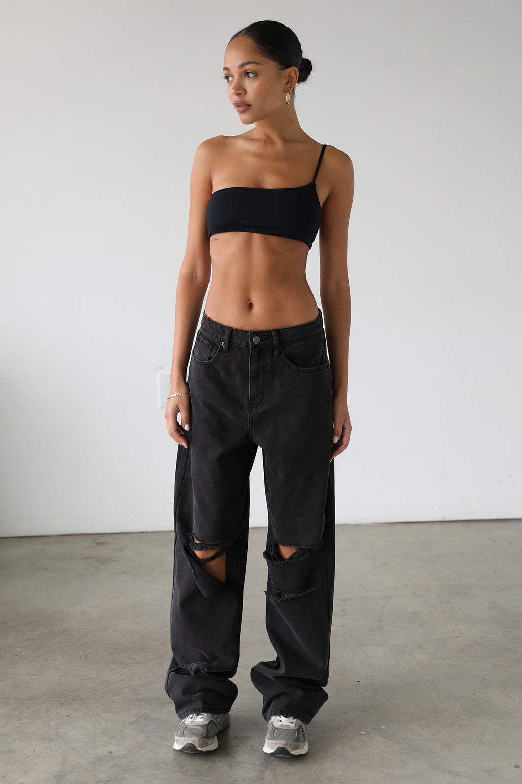 DOGMA High Rise Straight Wide Leg Skater Denim Jeans Black Wash by Selfie Leslie
