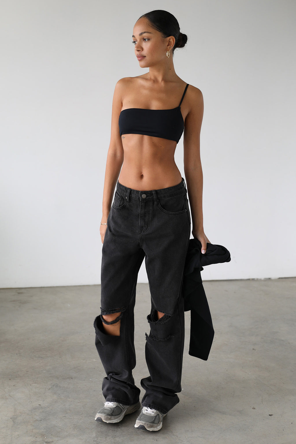 DOGMA High Rise Straight Wide Leg Skater Denim Jeans Black Wash by Selfie Leslie