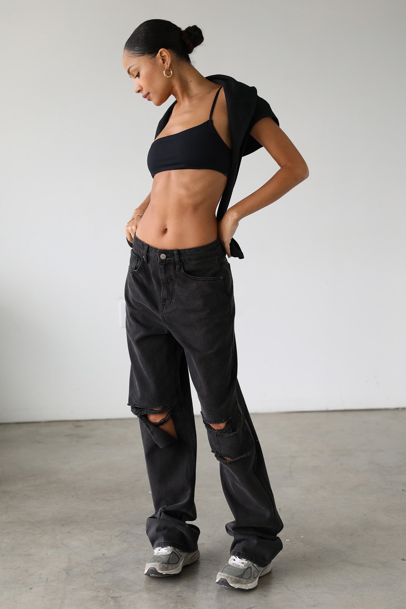 DOGMA High Rise Straight Wide Leg Skater Denim Jeans Black Wash by Selfie Leslie
