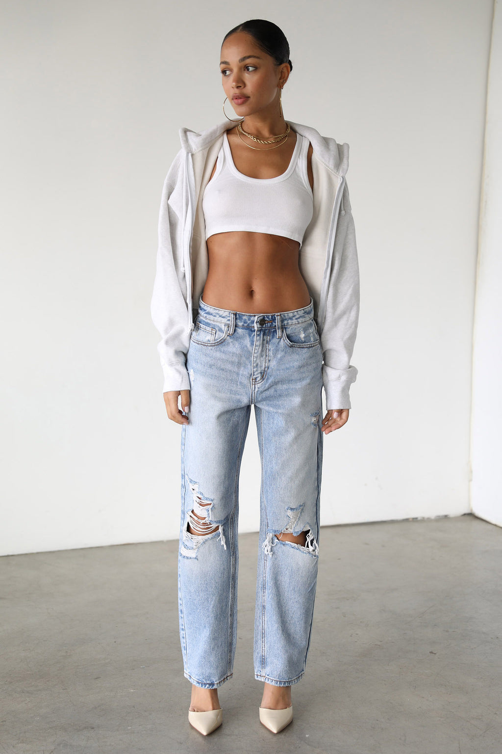 DOGMA High Rise Straight Leg Denim Jeans Distressed Light Wash by Selfie Leslie