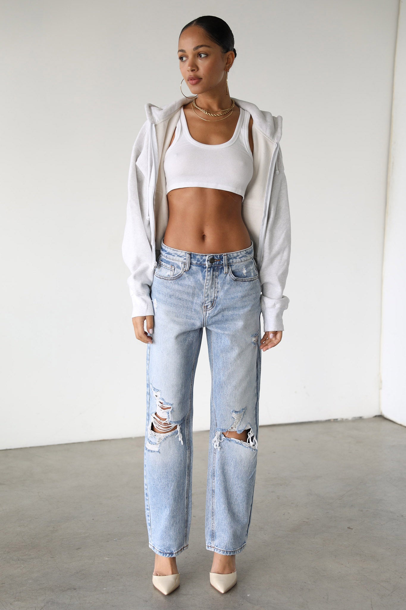 DOGMA High Rise Straight Leg Denim Jeans Distressed Light Wash by Selfie Leslie