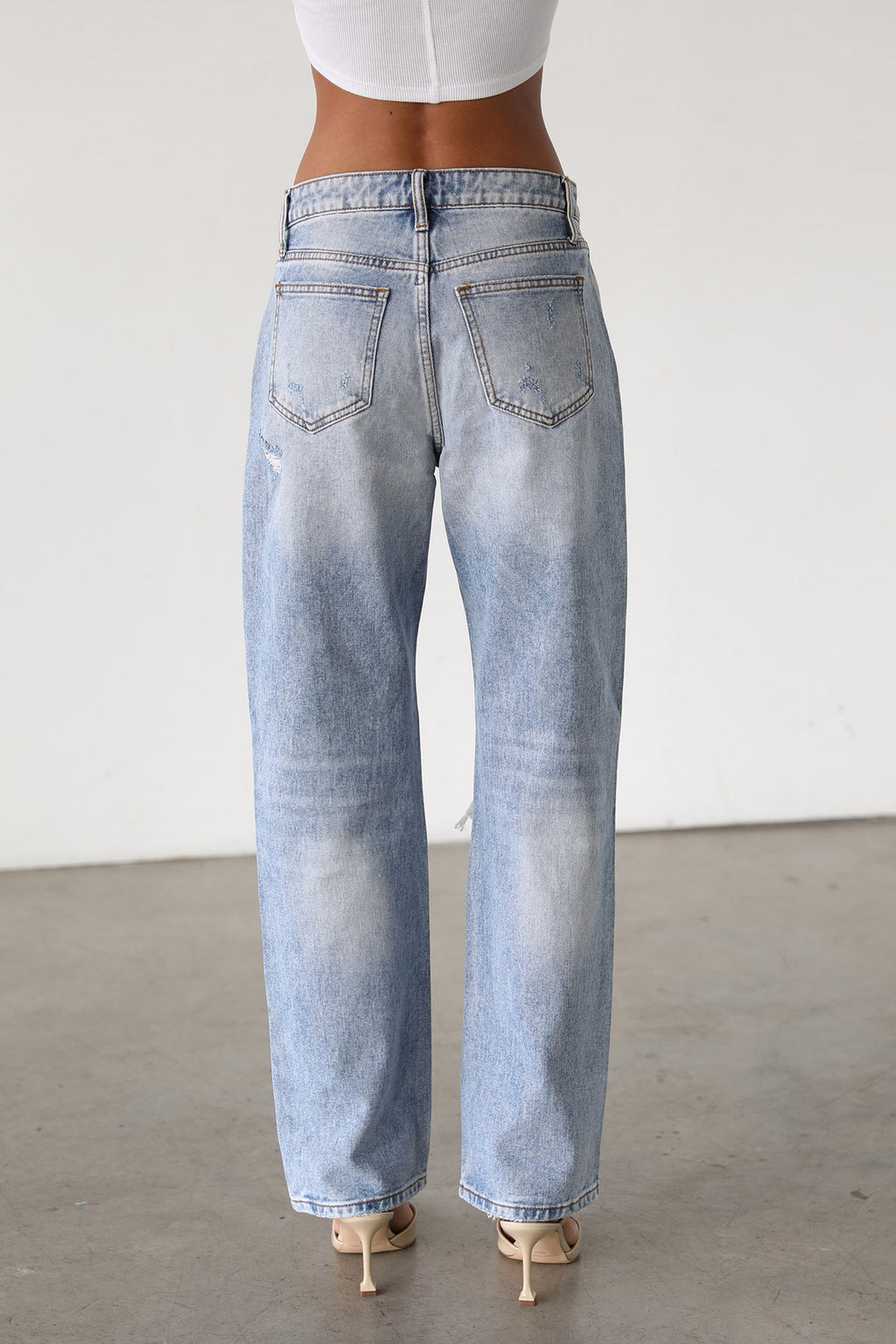 DOGMA High Rise Straight Leg Denim Jeans Distressed Light Wash by Selfie Leslie