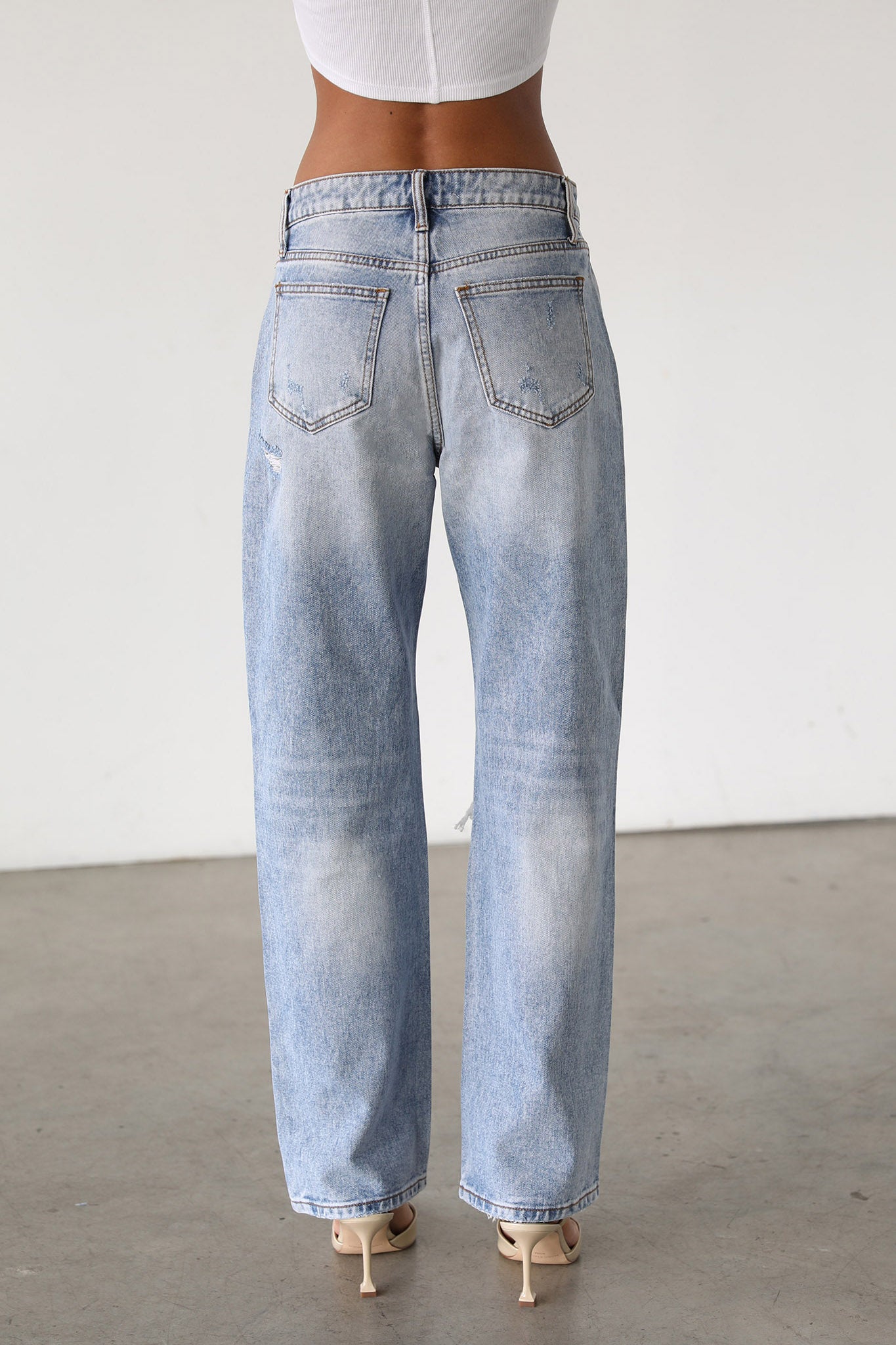 DOGMA High Rise Straight Leg Denim Jeans Distressed Light Wash by Selfie Leslie