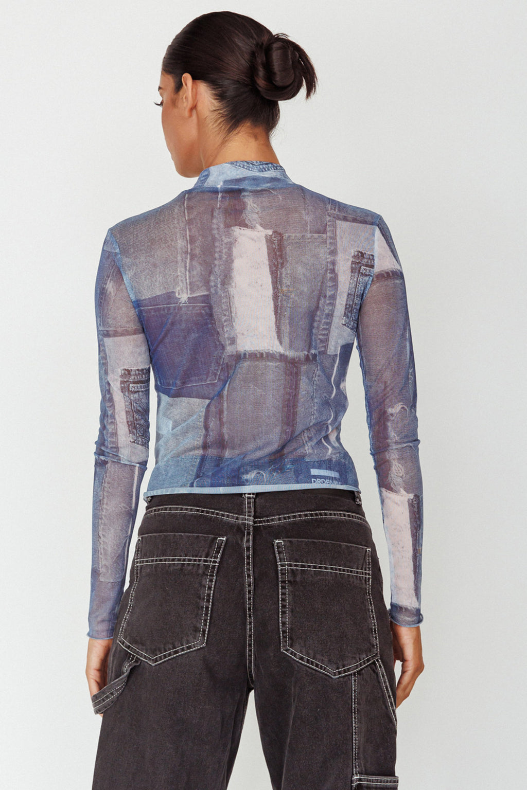 Giza Long Sleeve Mock Neck Top Print Denim Multi by Selfie Leslie