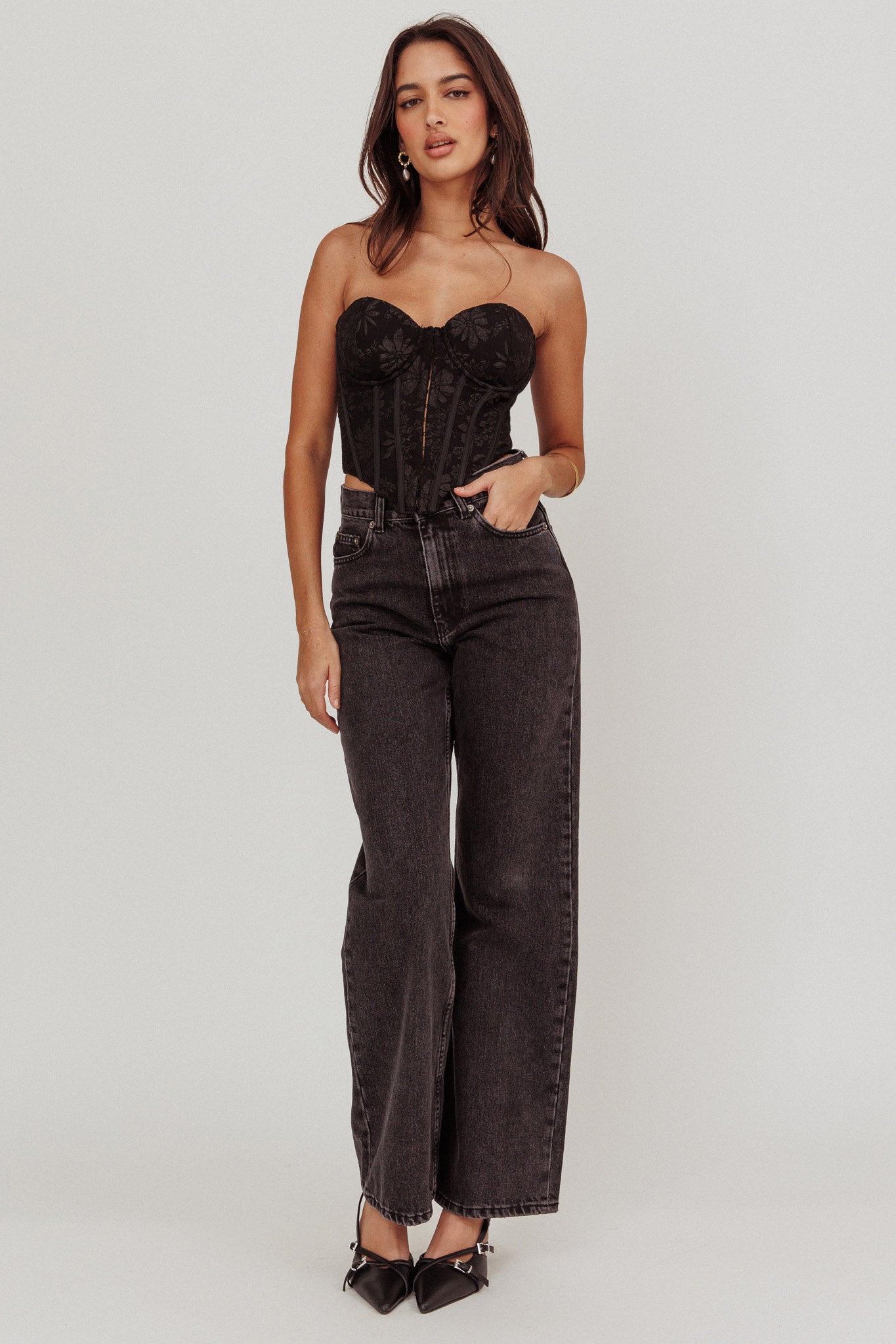 Ziah Hook & Eye Corset Top Black | Selfie Leslie