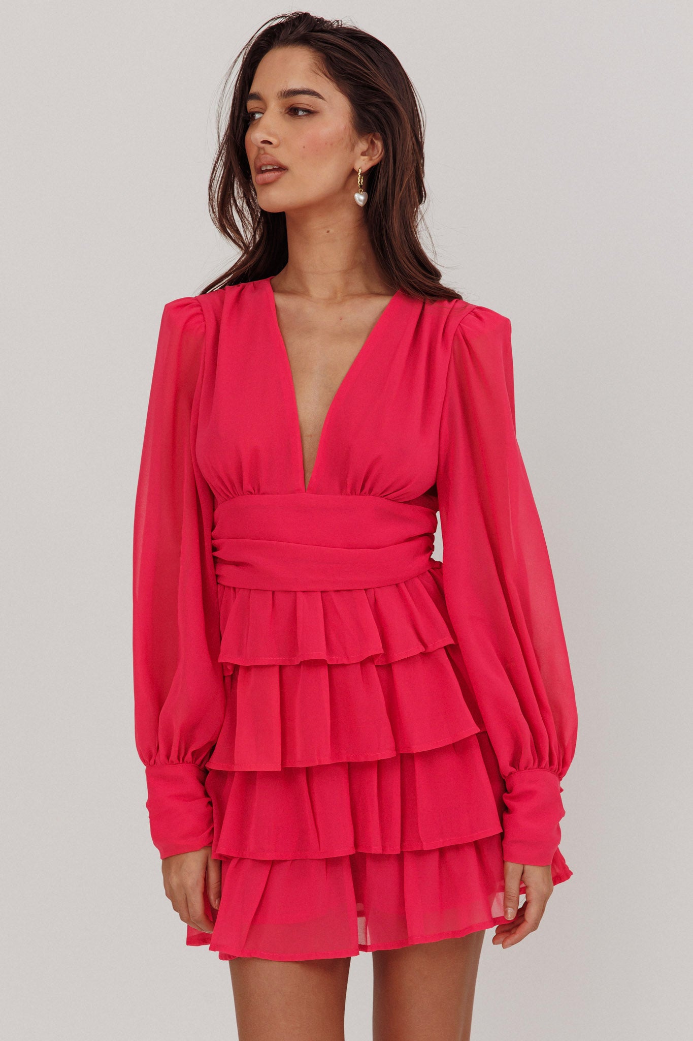 Dalisa Long Sleeve Ruffle Mini Dress Fuchsia by Selfie Leslie