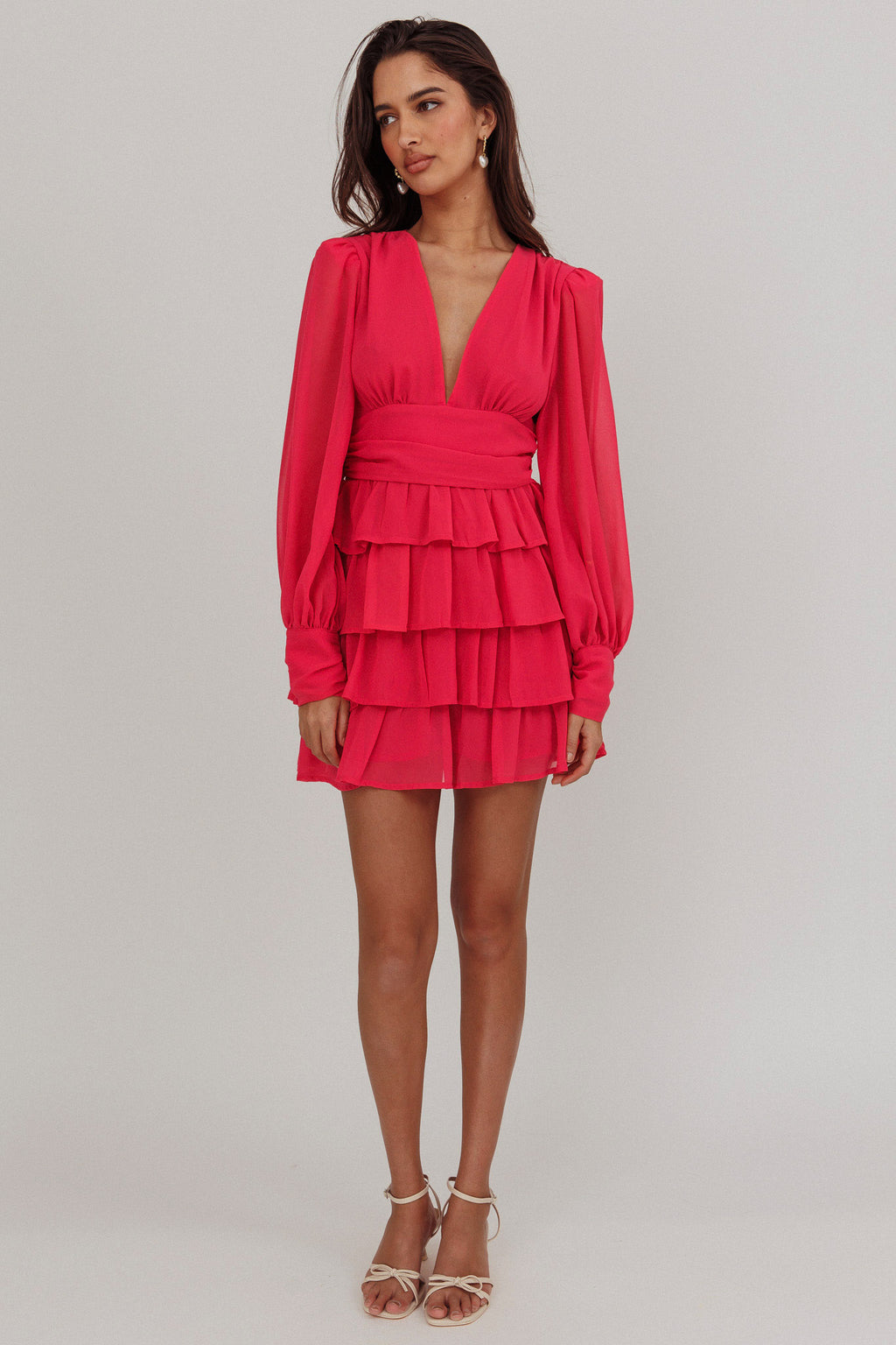 Dalisa Long Sleeve Ruffle Mini Dress Fuchsia by Selfie Leslie