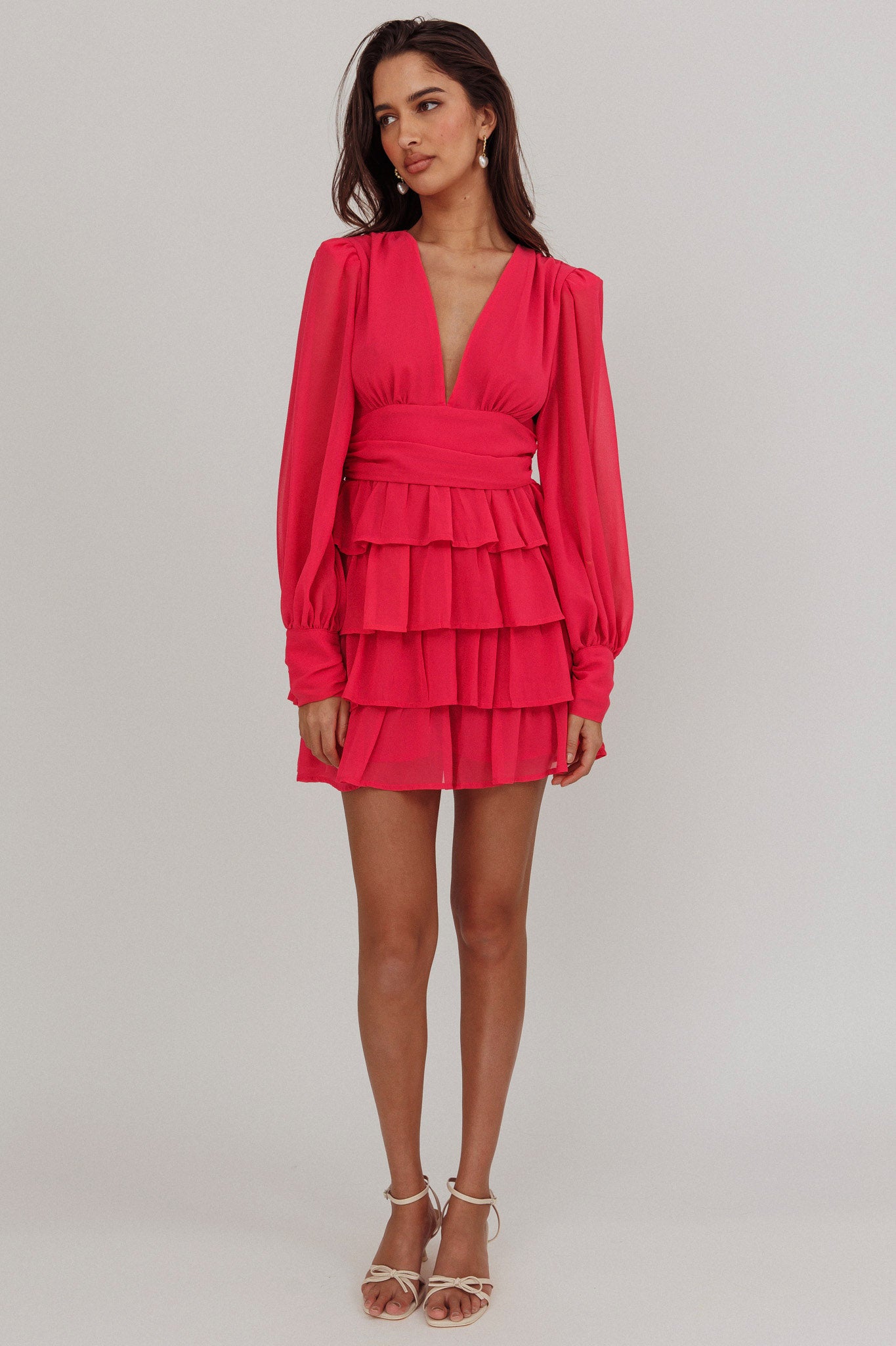 Dalisa Long Sleeve Ruffle Mini Dress Fuchsia by Selfie Leslie