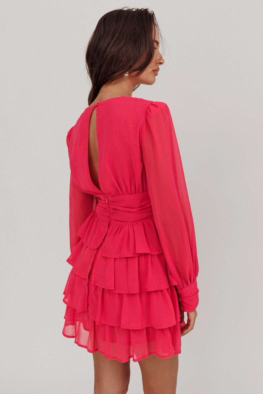 Dalisa Long Sleeve Ruffle Mini Dress Fuchsia by Selfie Leslie