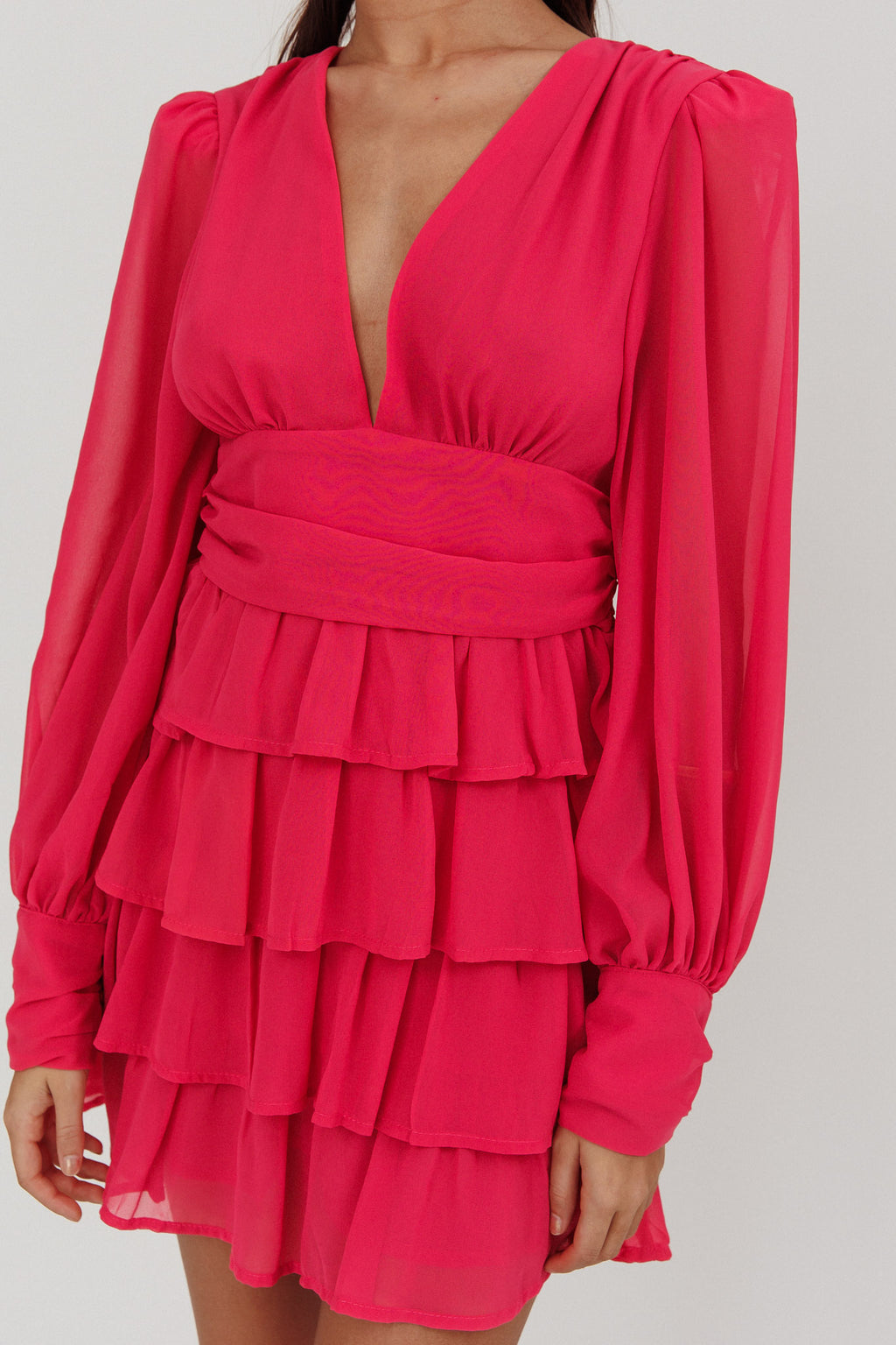Dalisa Long Sleeve Ruffle Mini Dress Fuchsia by Selfie Leslie