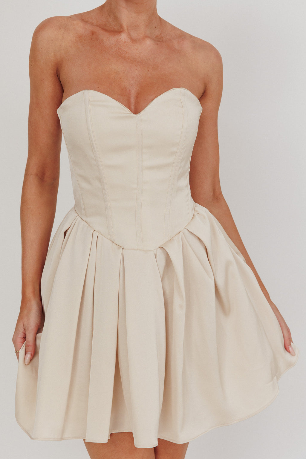 What I Like Sweetheart Neckline Mini Dress Champagne by Selfie Leslie