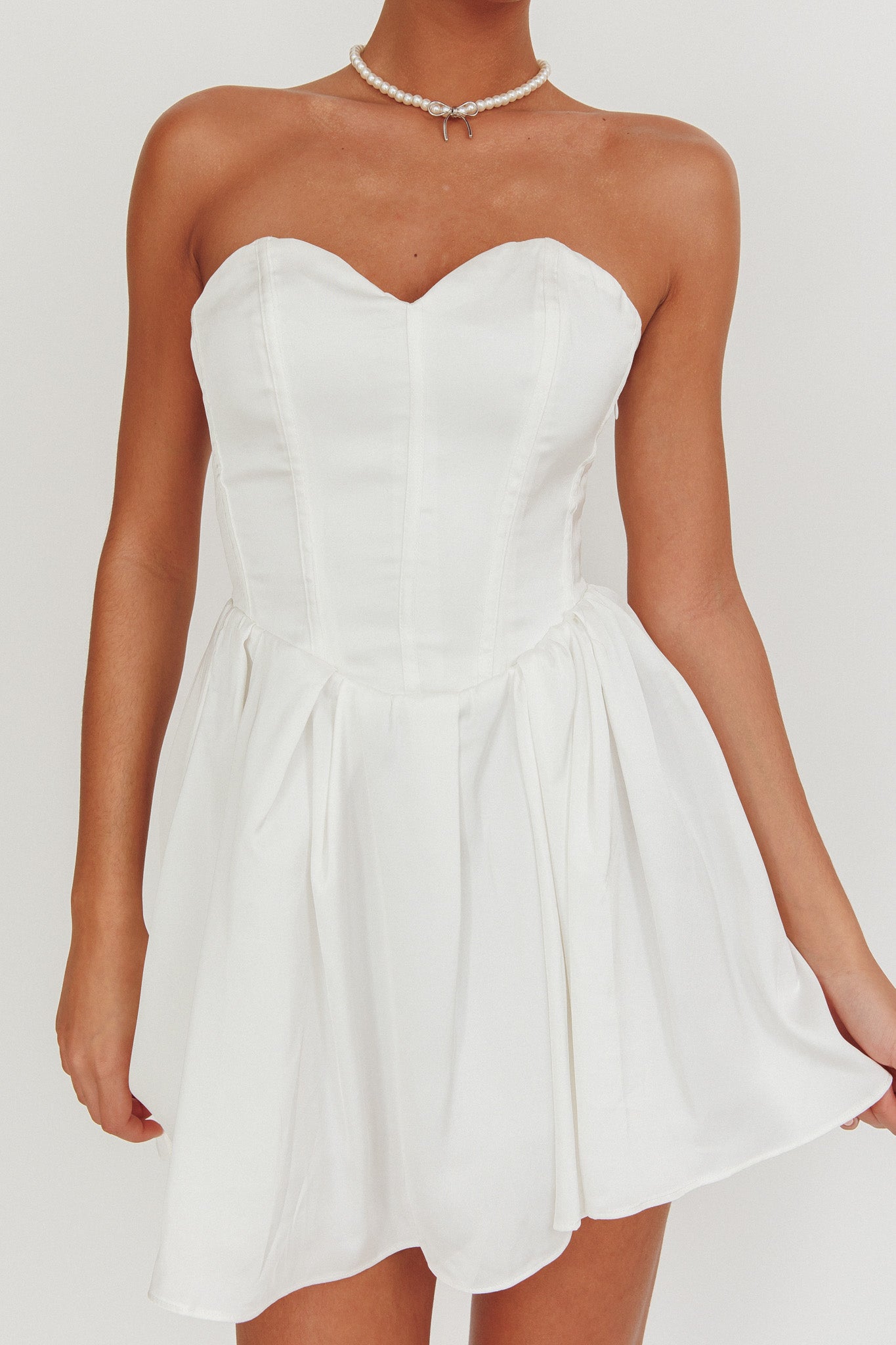 What I Like Sweetheart Neckline Mini Dress Ivory by Selfie Leslie