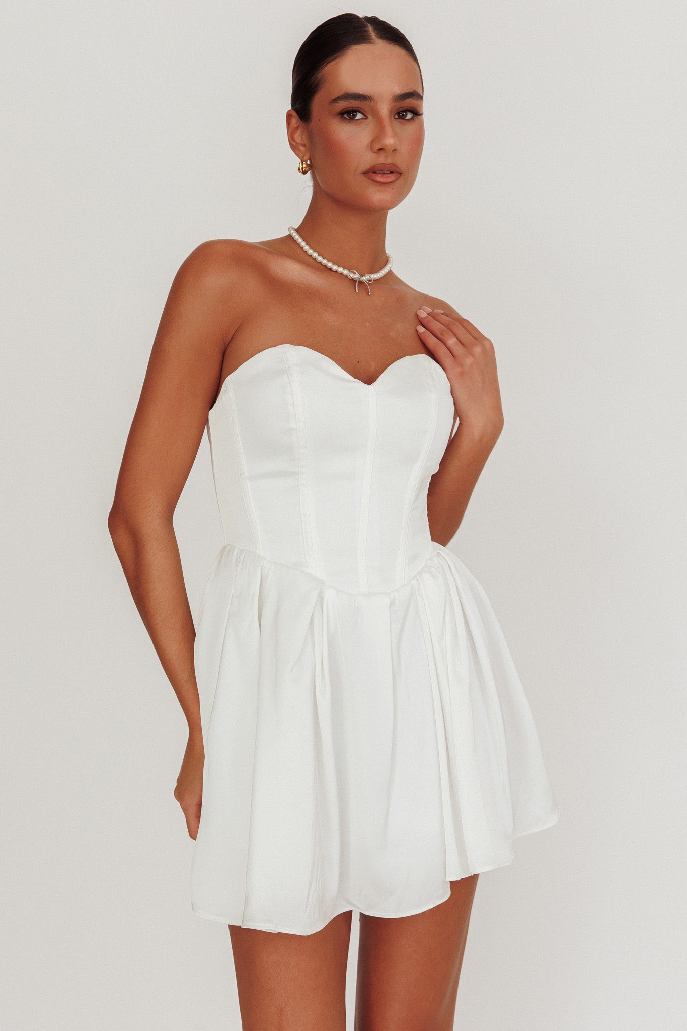 What I Like Sweetheart Neckline Mini Dress Ivory by Selfie Leslie