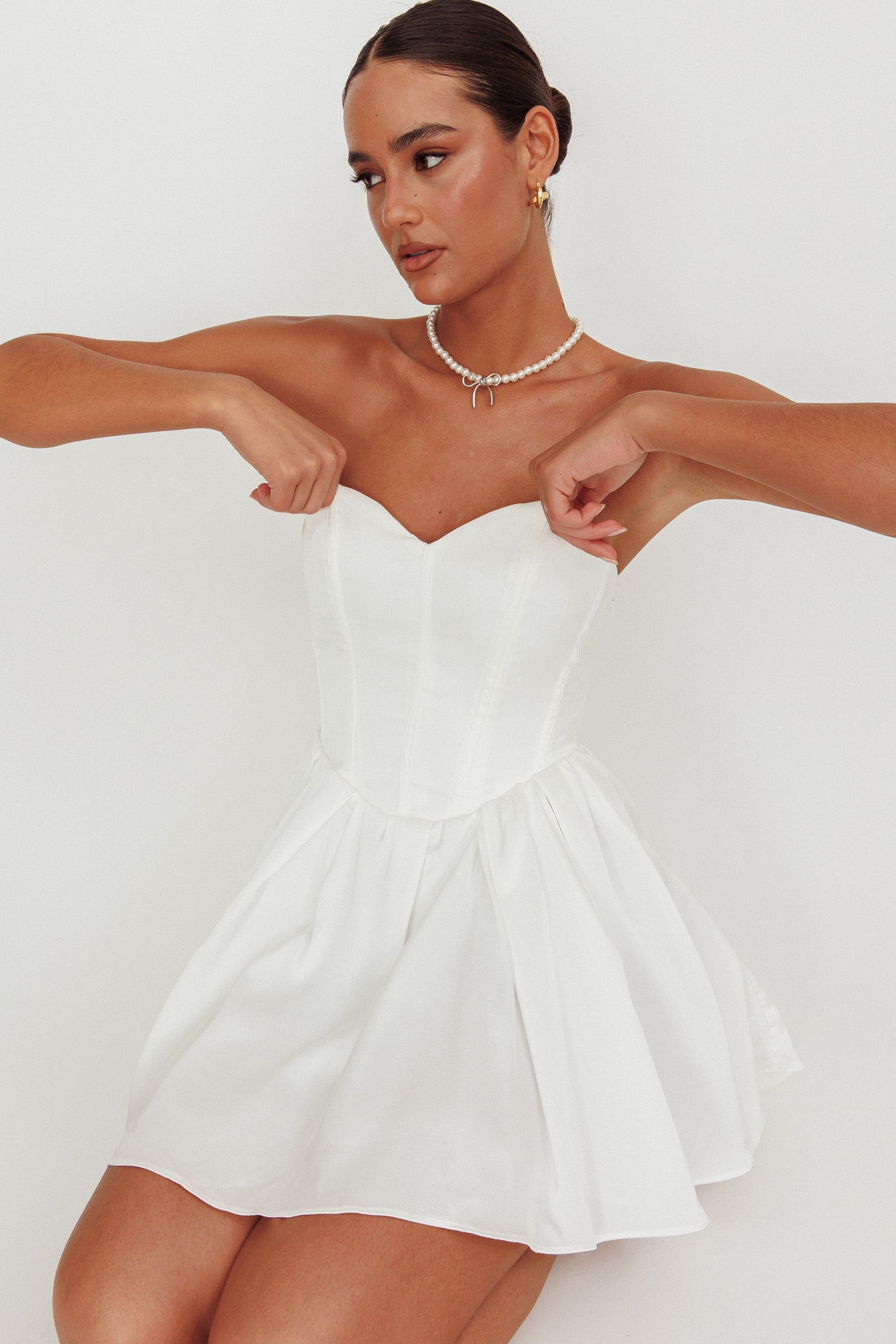 What I Like Sweetheart Neckline Mini Dress Ivory by Selfie Leslie