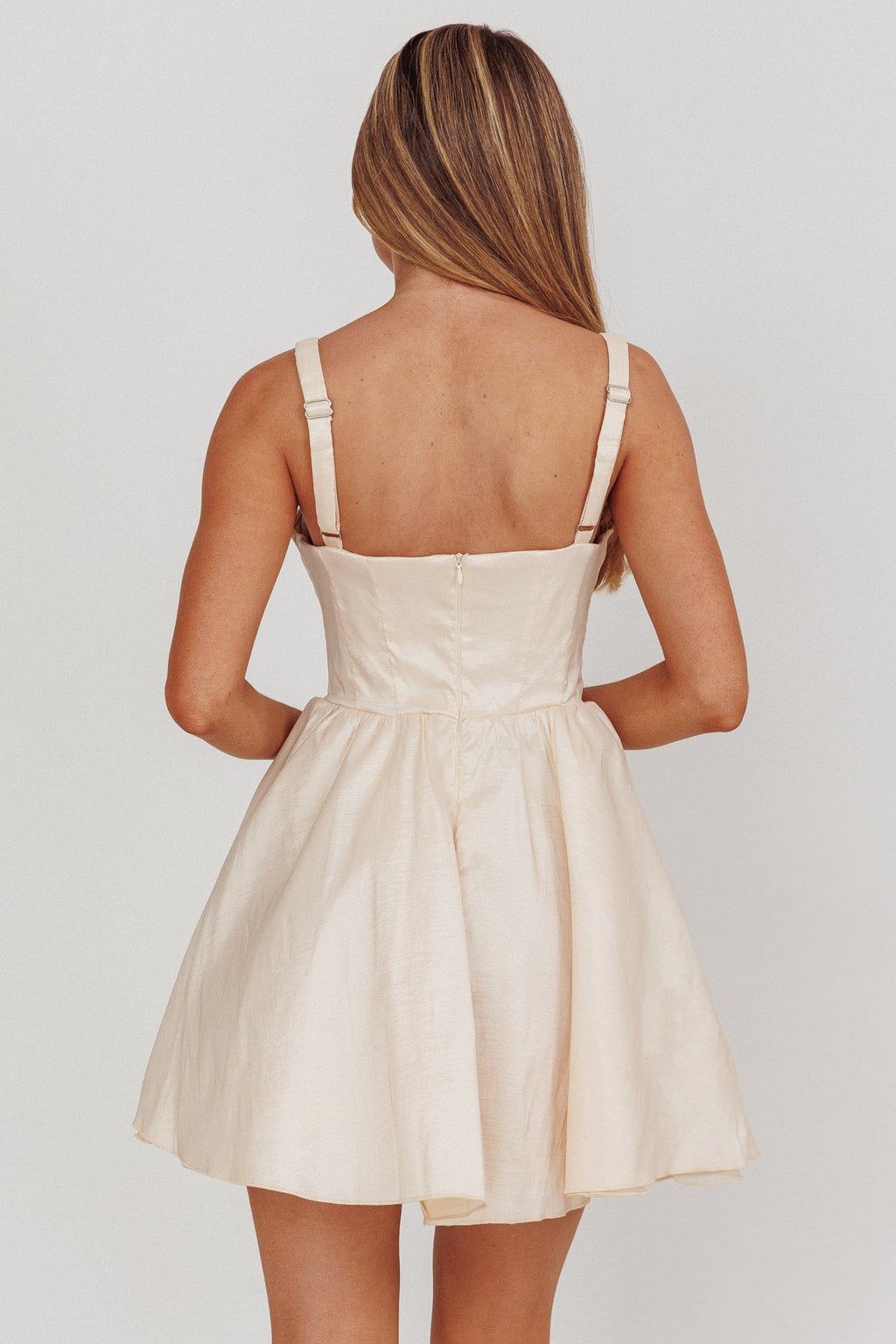 Found You Square Neck Flared Mini Dress Cream by Selfie Leslie