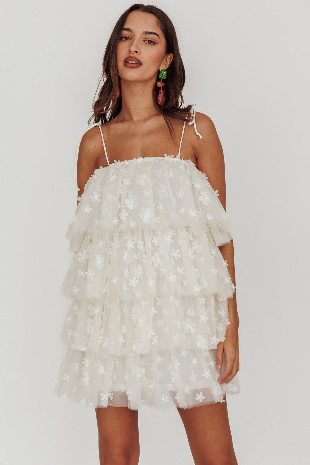 Tomorrow Tiered Ruffle Mini Dress Cream by Selfie Leslie