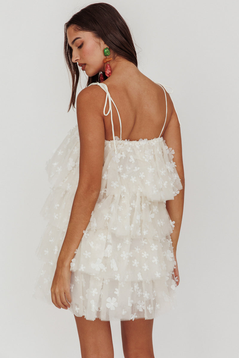 Live Loud Ruffle Layered Hem Mini Dress Cream