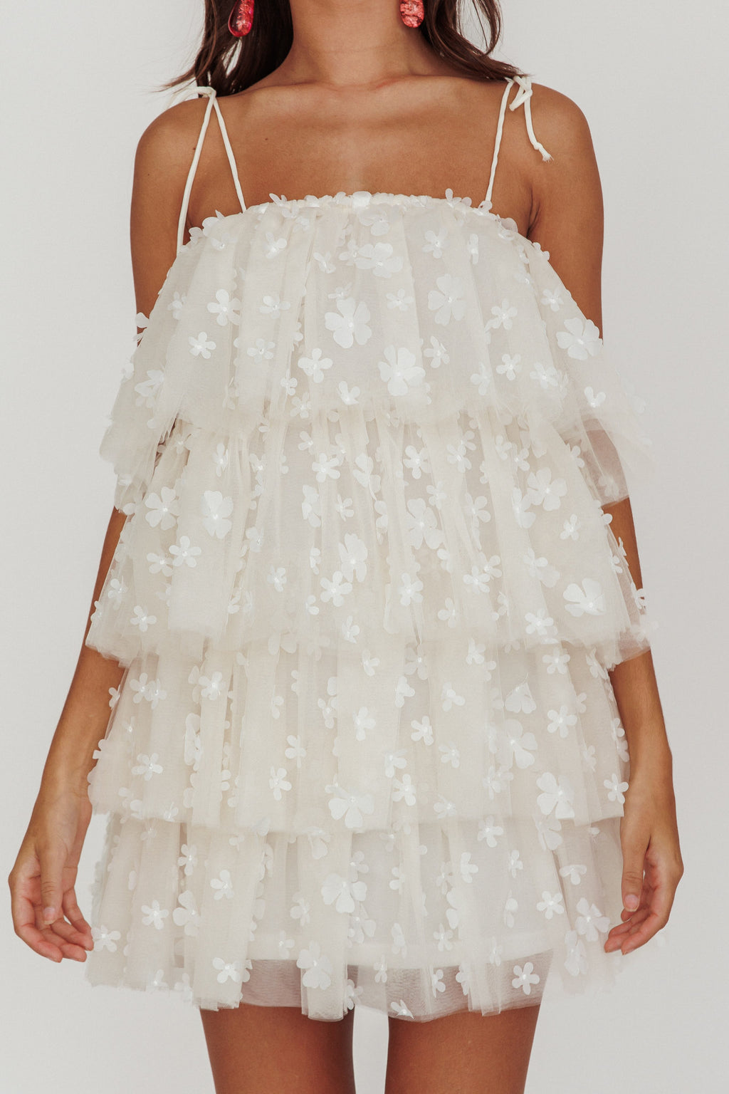 Tomorrow Tiered Ruffle Mini Dress Cream by Selfie Leslie