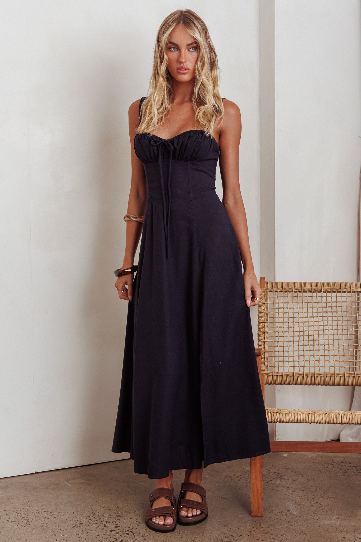 Zaira Tied Bust Lace-Up Maxi Dress Navy by Selfie Leslie