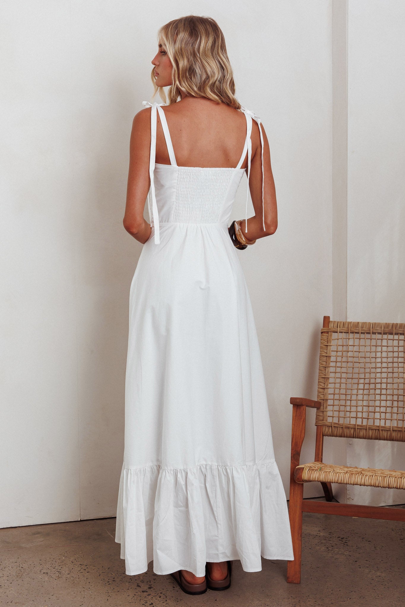 Anntonia Tied Shoulder Maxi Dress White by Selfie Leslie