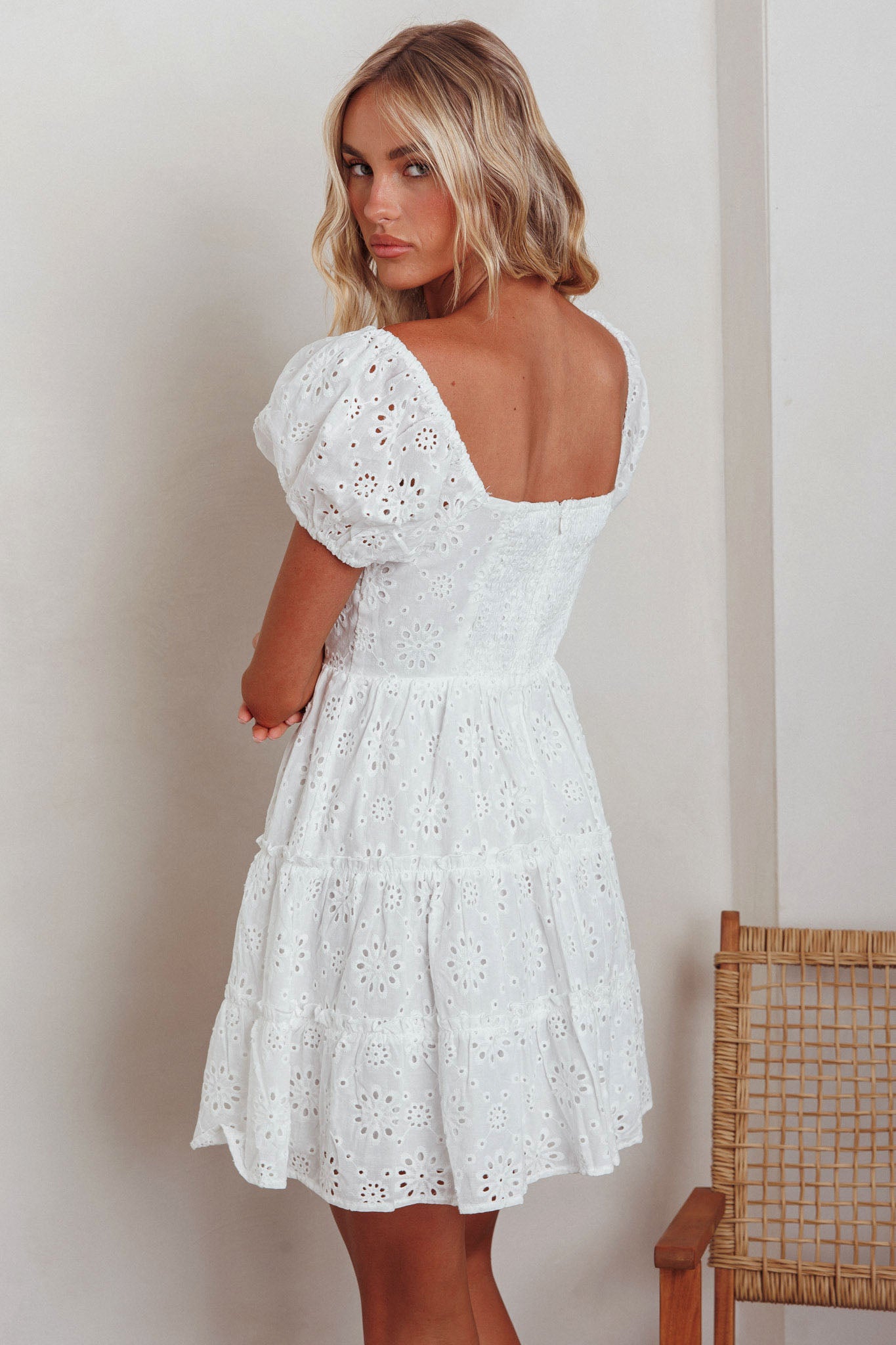 eyelet mini dress Home Sweet Home Eyelet Mini Dress White