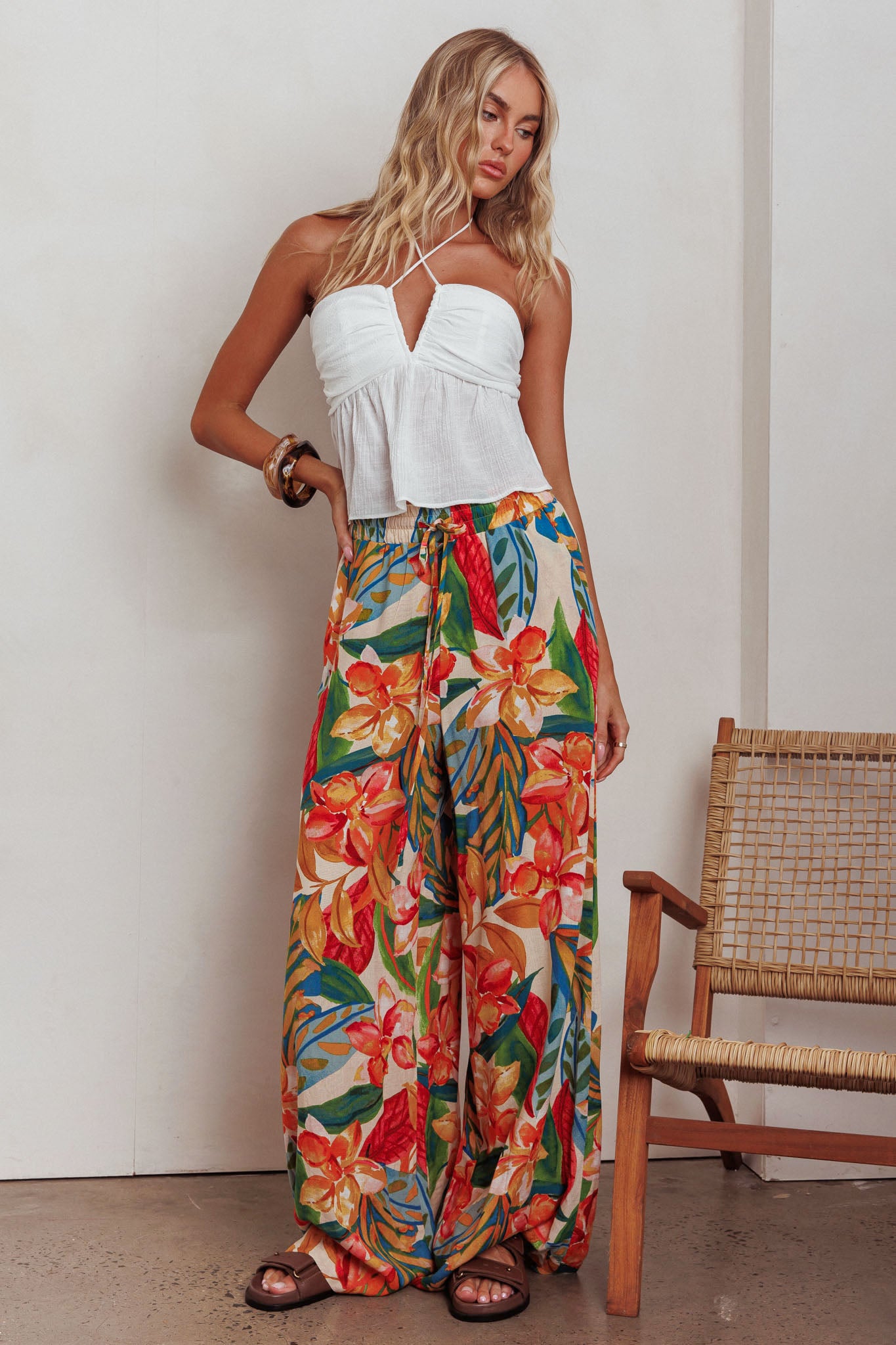 Marula Wide Leg Drawstring Pants Botanical by Selfie Leslie