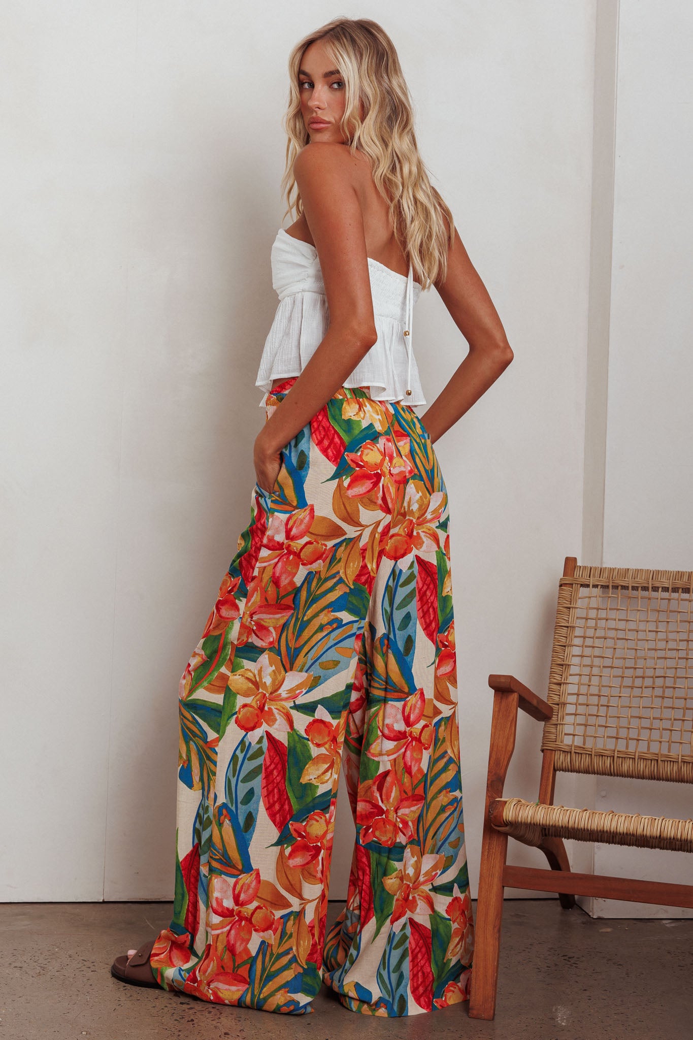 Marula Wide Leg Drawstring Pants Botanical by Selfie Leslie