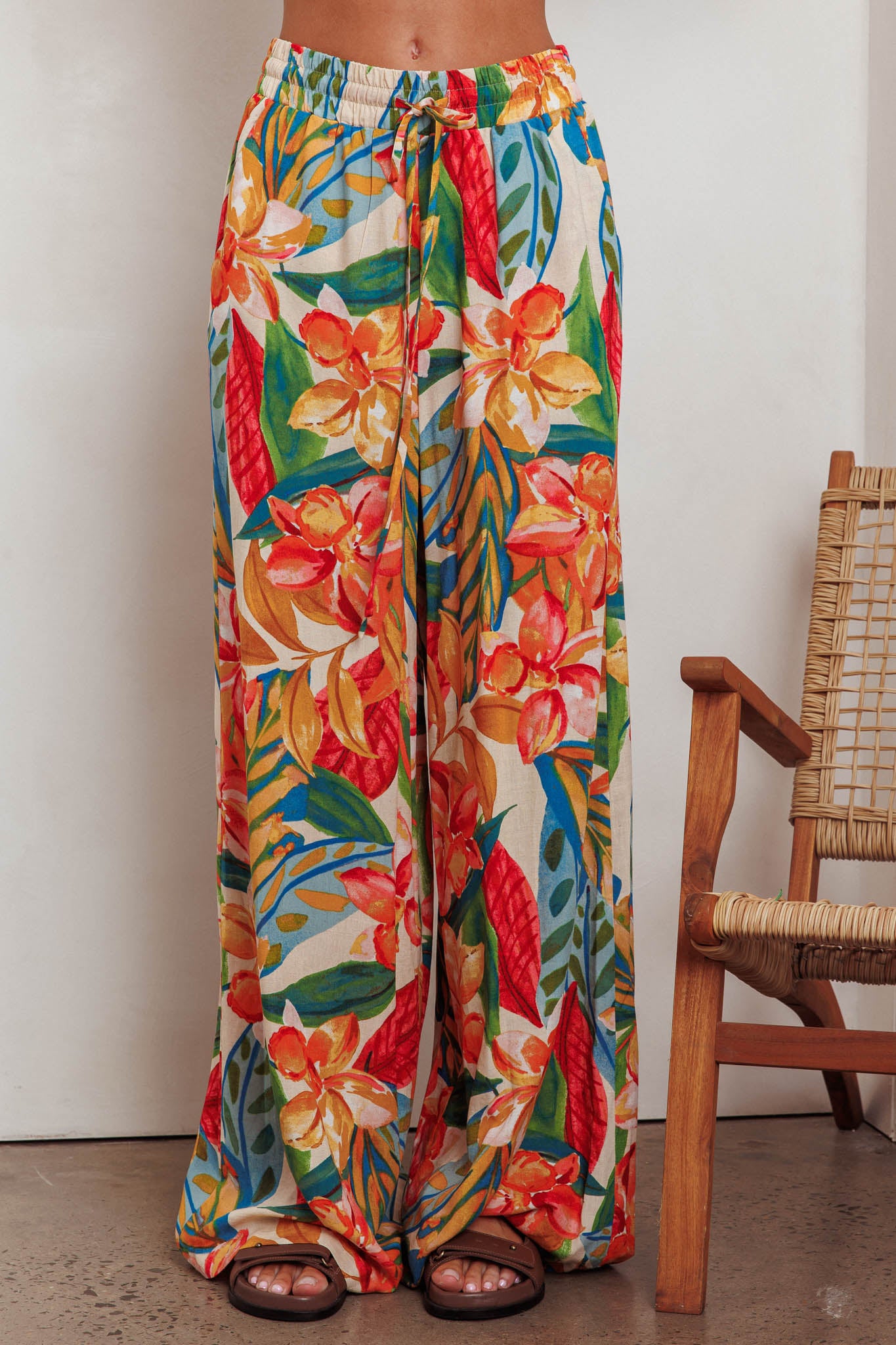 Marula Wide Leg Drawstring Pants Botanical by Selfie Leslie