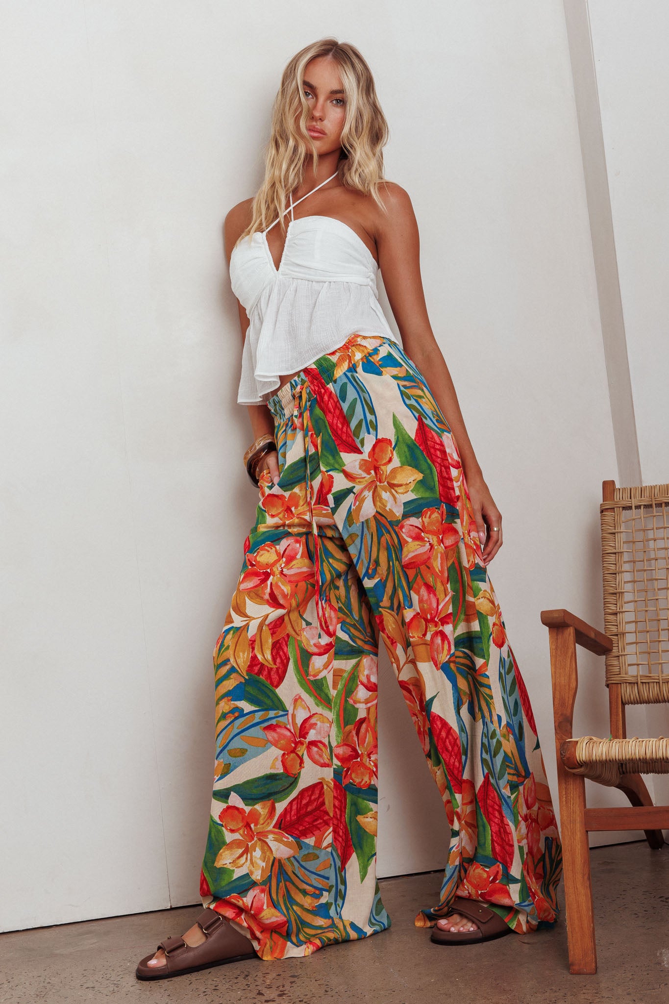 Marula Wide Leg Drawstring Pants Botanical by Selfie Leslie