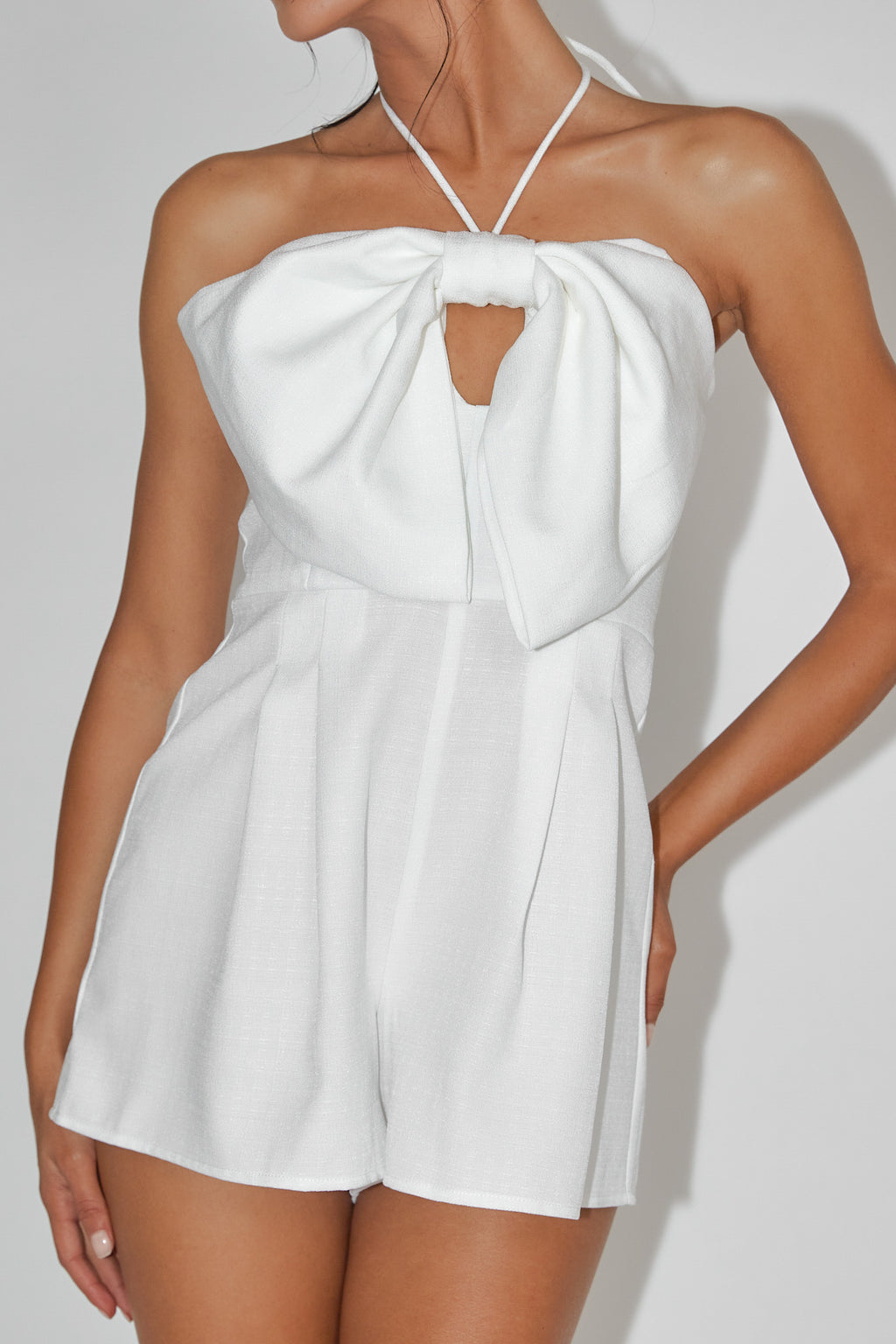 Tink Bow Bust Romper White by Selfie Leslie
