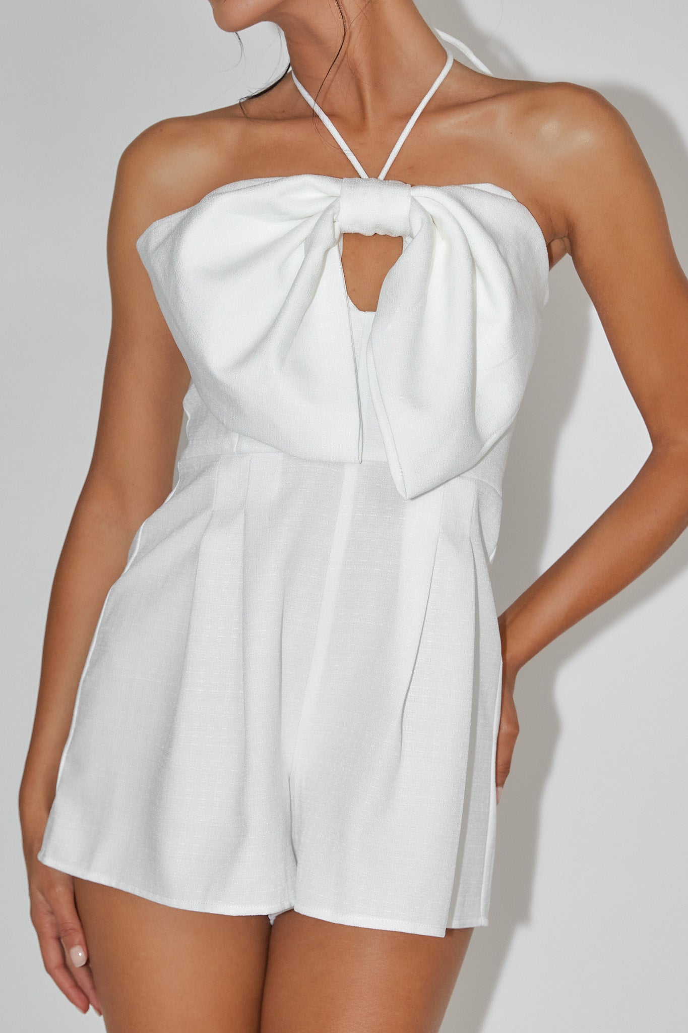 Tink Bow Bust Romper White by Selfie Leslie