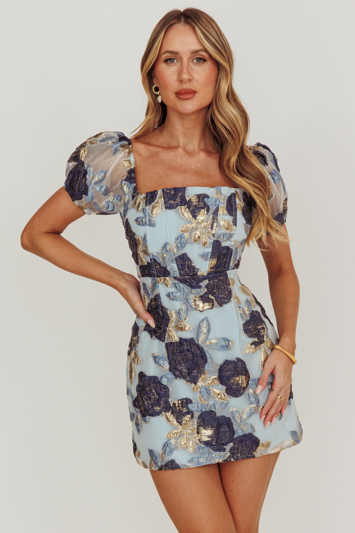 Love To Dream Puff Sleeves Mini Dress Blue by Selfie Leslie