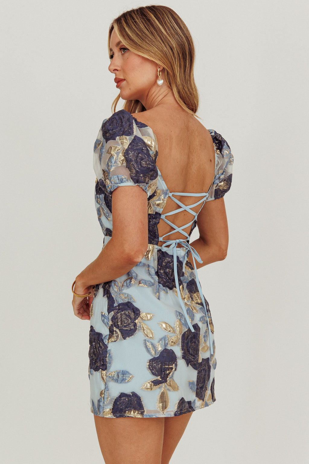 Love To Dream Puff Sleeves Mini Dress Blue by Selfie Leslie