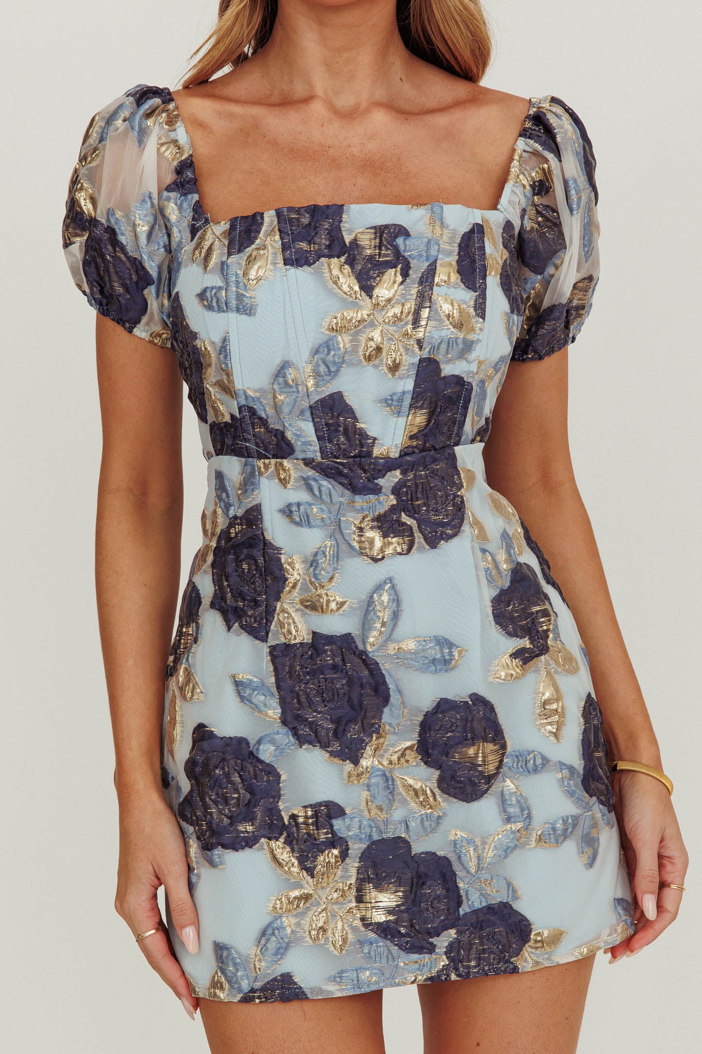 Love To Dream Puff Sleeves Mini Dress Blue by Selfie Leslie
