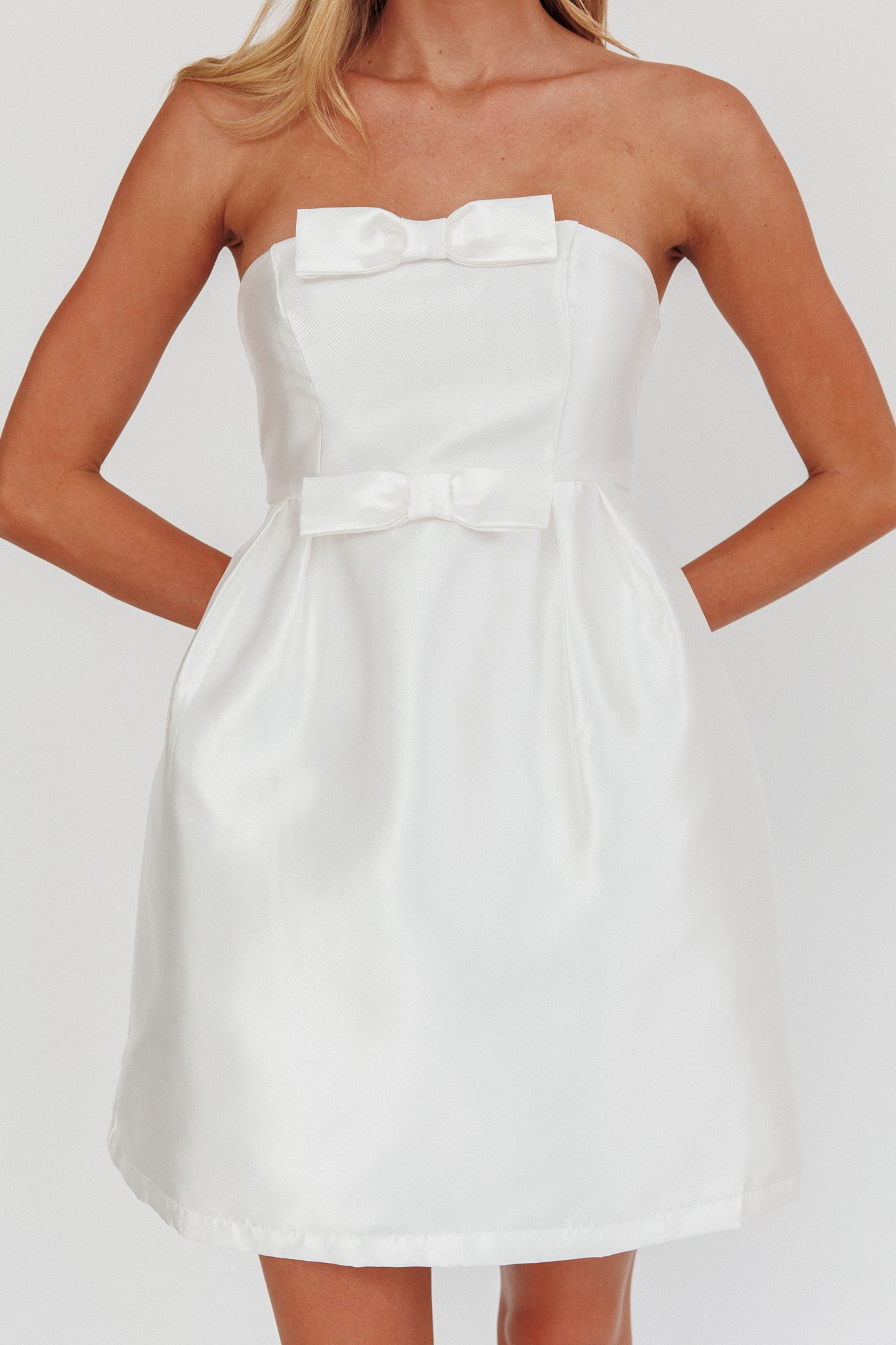 Waylon Double Bow Mini Dress Off White by Selfie Leslie