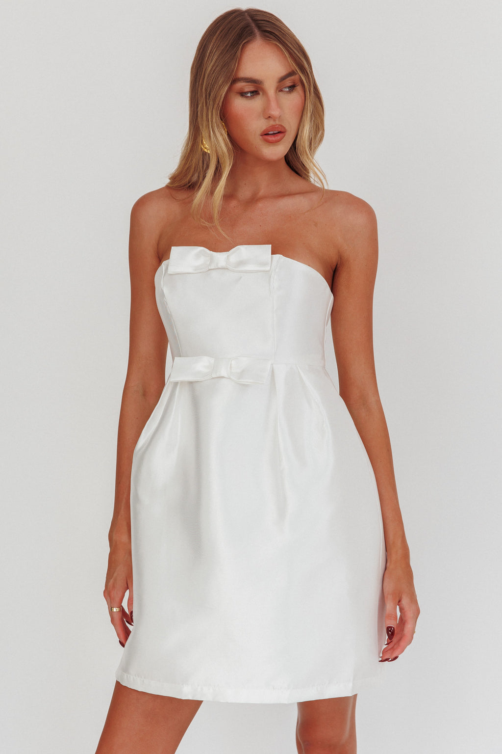 Waylon Double Bow Mini Dress Off White by Selfie Leslie