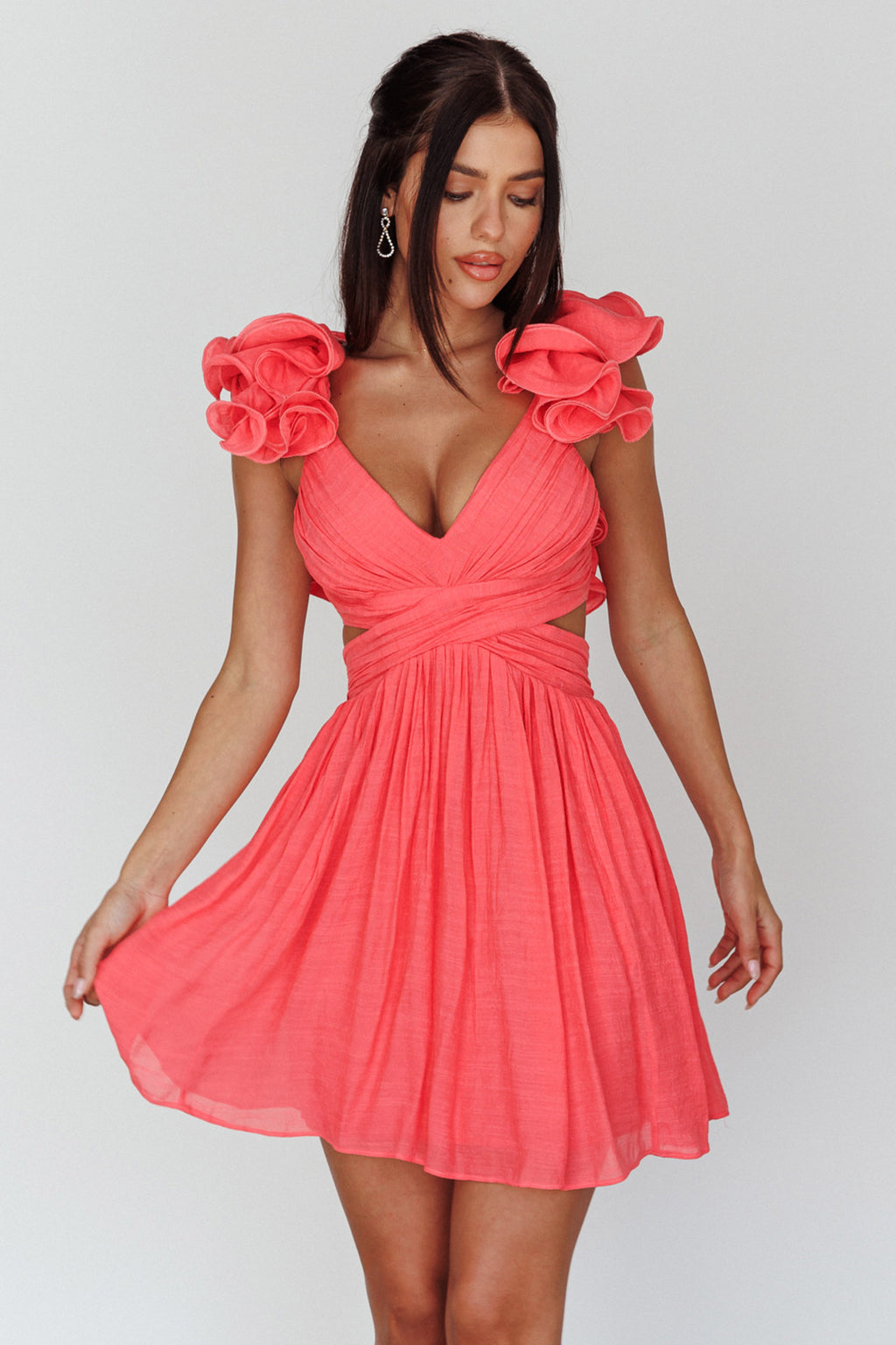 Adagio Lace-Up Back Mini Dress Flamingo by Selfie Leslie
