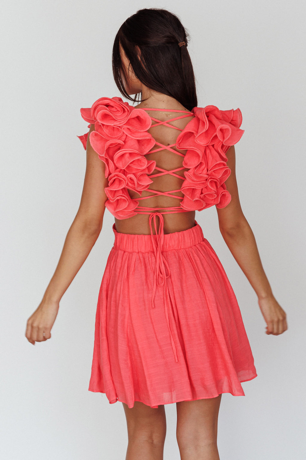 Adagio Lace-Up Back Mini Dress Flamingo by Selfie Leslie