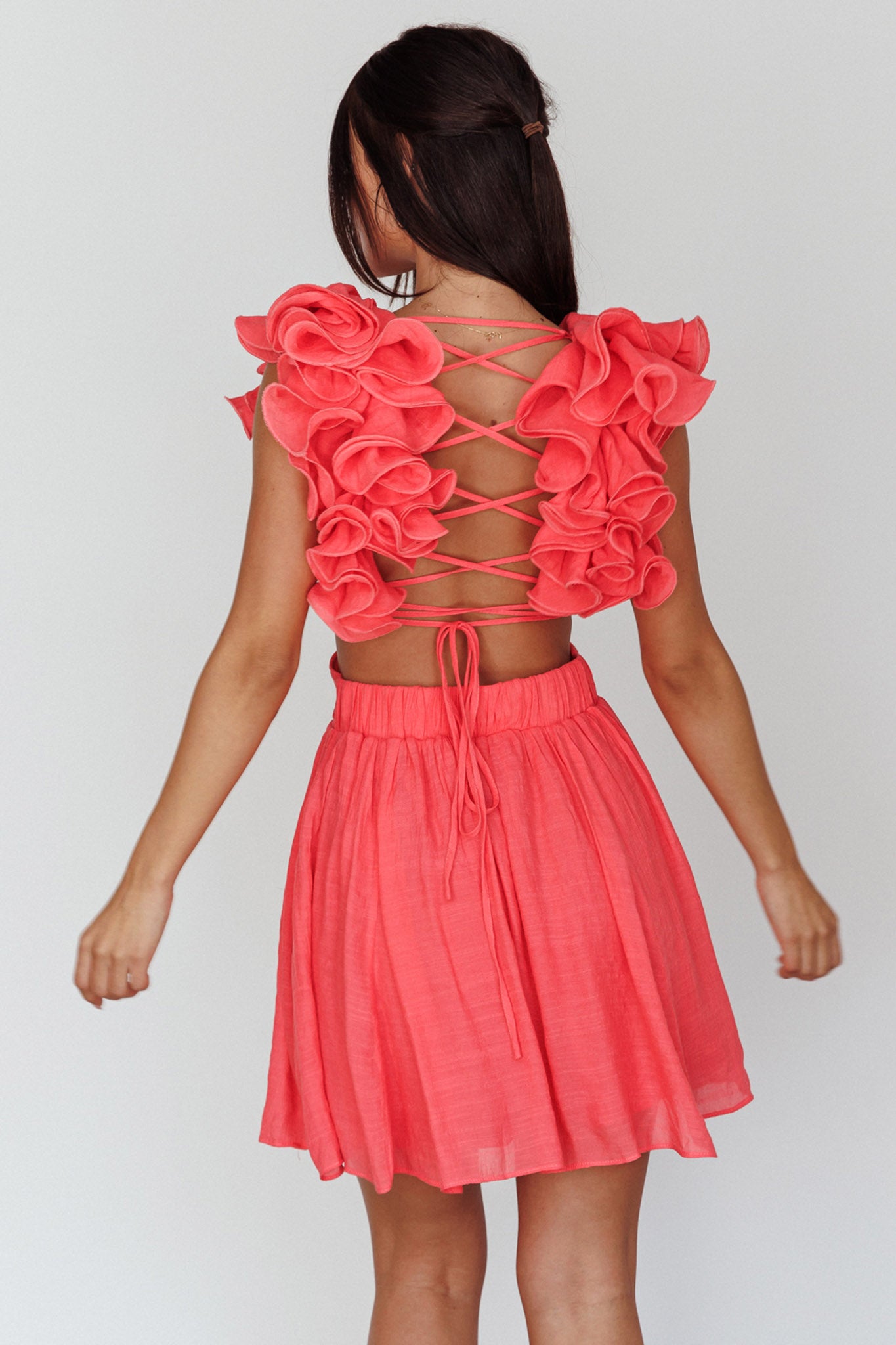 Adagio Lace-Up Back Mini Dress Flamingo by Selfie Leslie