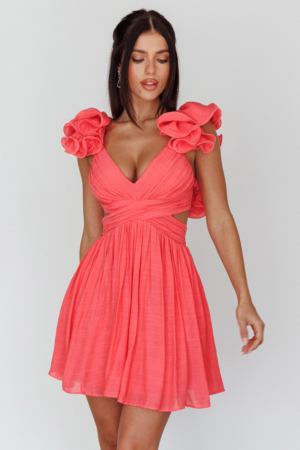 Adagio Lace-Up Back Mini Dress Flamingo by Selfie Leslie