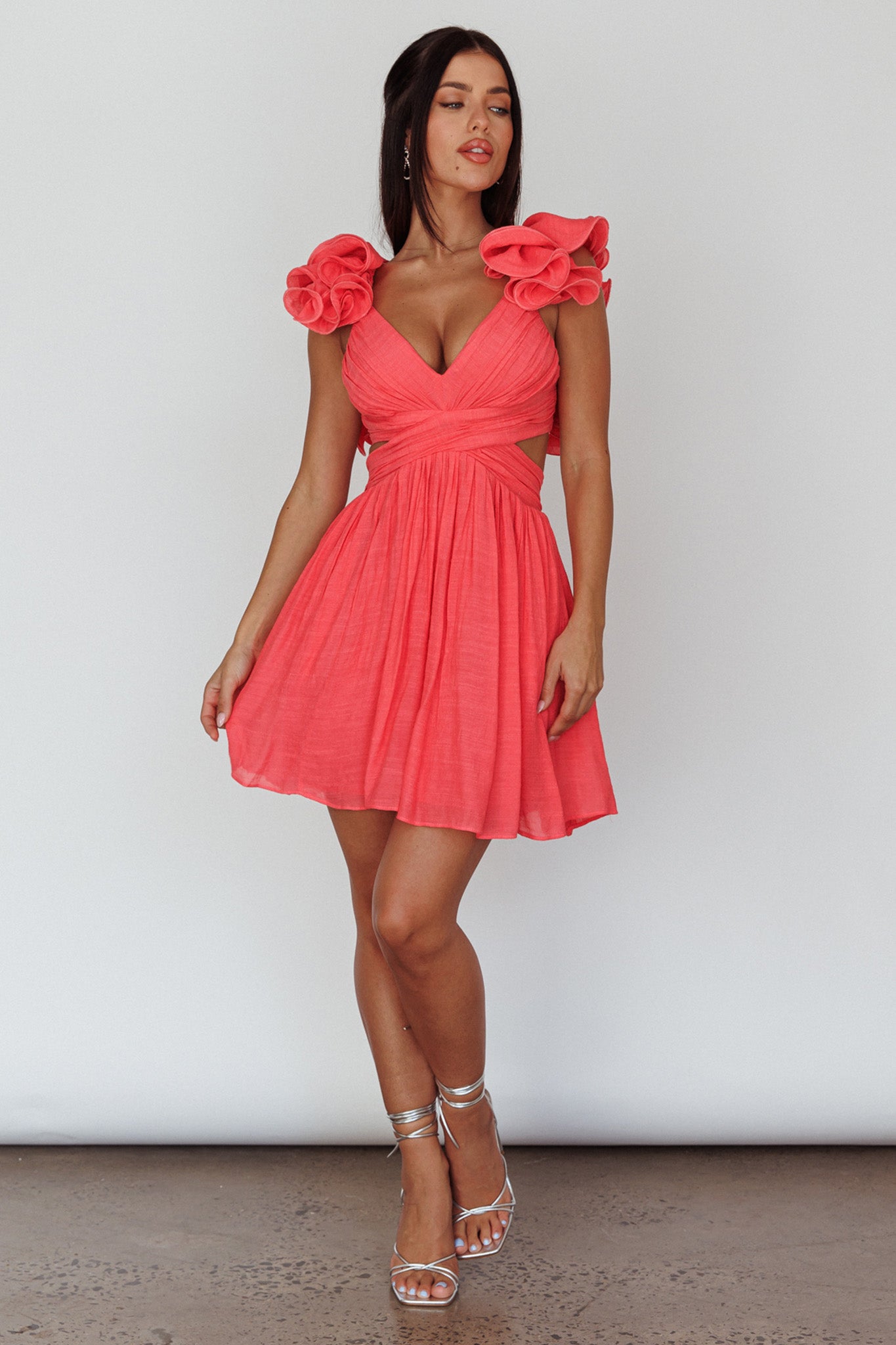 Adagio Lace-Up Back Mini Dress Flamingo by Selfie Leslie