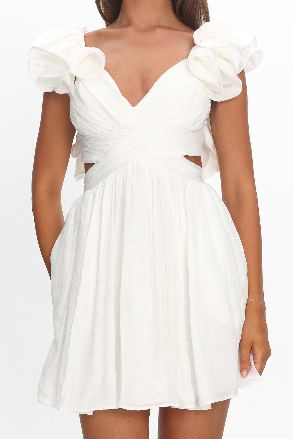 Adagio Lace-Up Back Mini Dress Off White by Selfie Leslie
