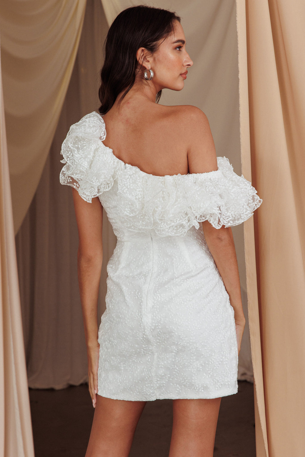 Hollyn One-Shoulder Ruffle Mini Dress White by Selfie Leslie