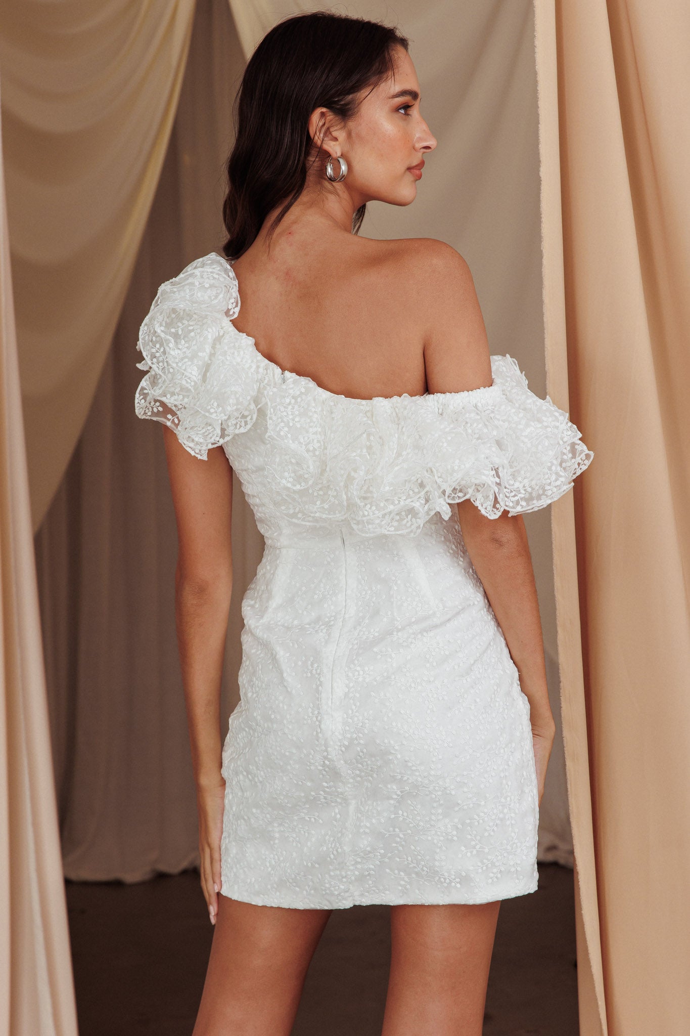 Hollyn One-Shoulder Ruffle Mini Dress White by Selfie Leslie