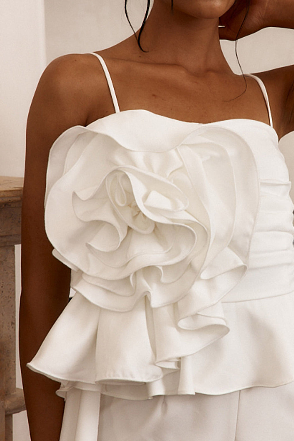 Fallon Ruffle Rose Cami Jumpsuit White by Selfie Leslie