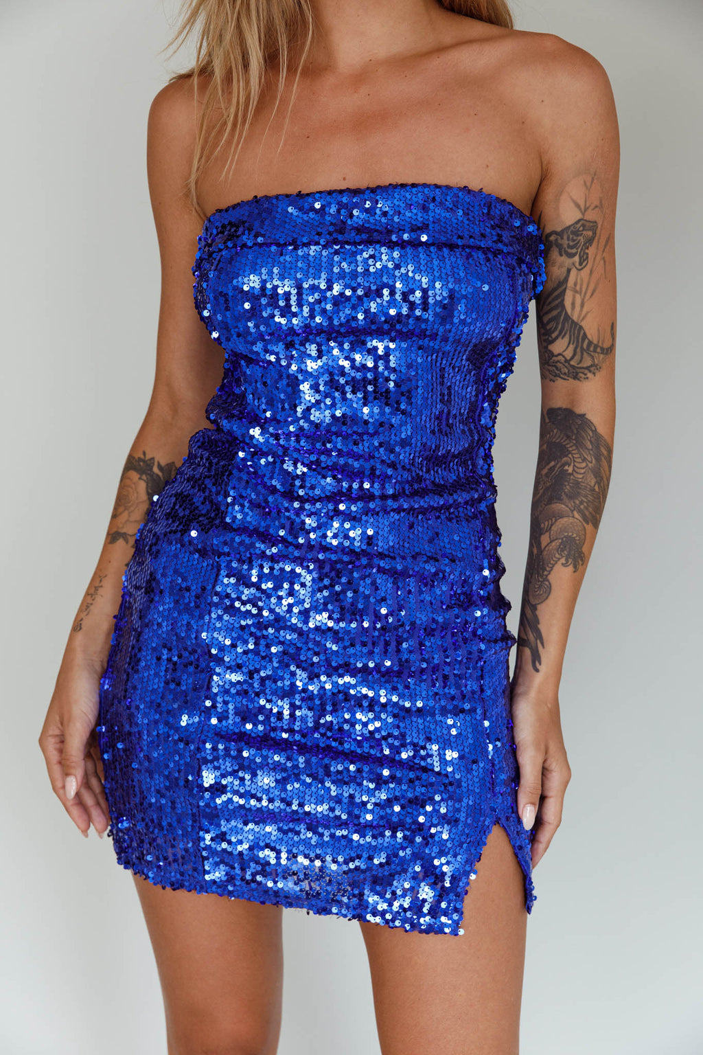 Drive Me Crazy Sequin Mini Dress Blue by Selfie Leslie