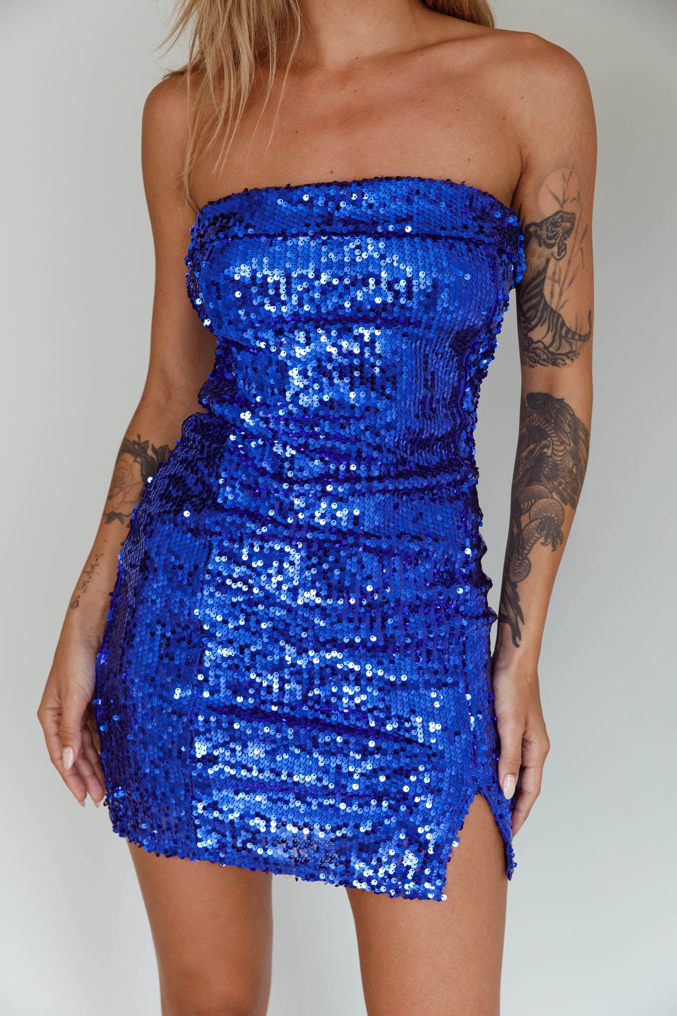 Drive Me Crazy Sequin Mini Dress Blue by Selfie Leslie