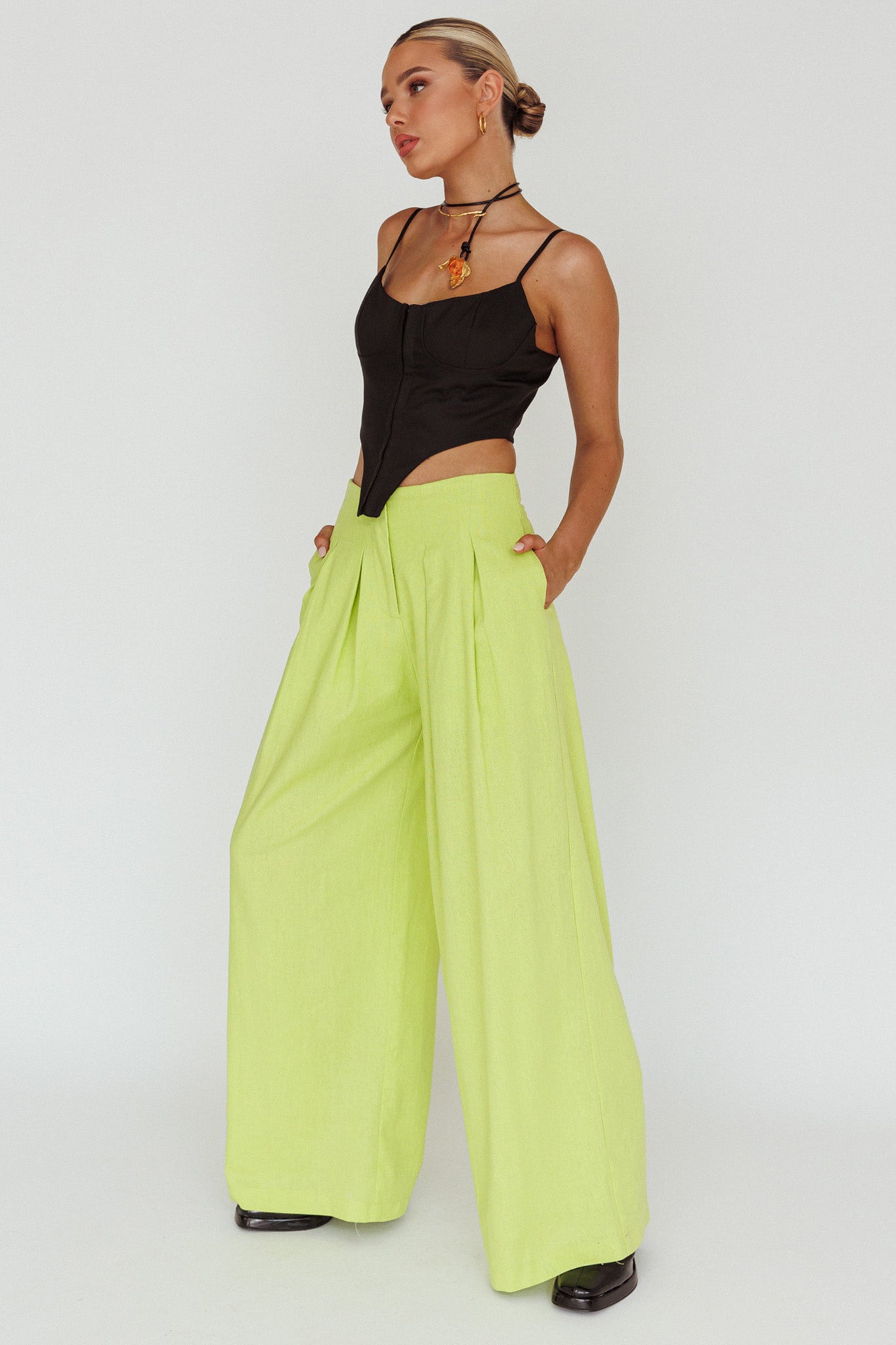 Sloan Side Pocket Trouser Pants Lime by Selfie Leslie